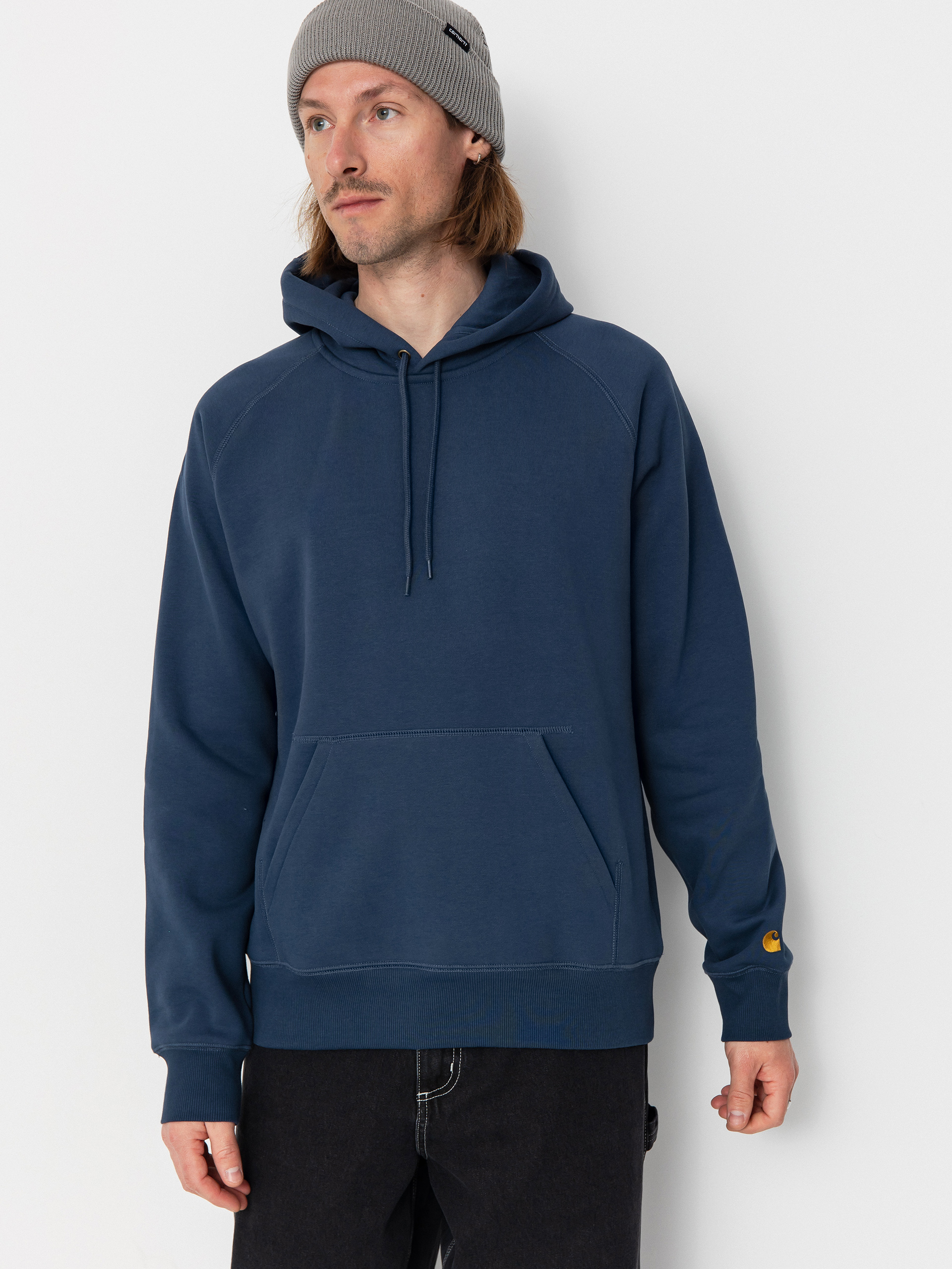 Hanorac cu glugă Carhartt WIP Chase HD (dusky blue/gold)