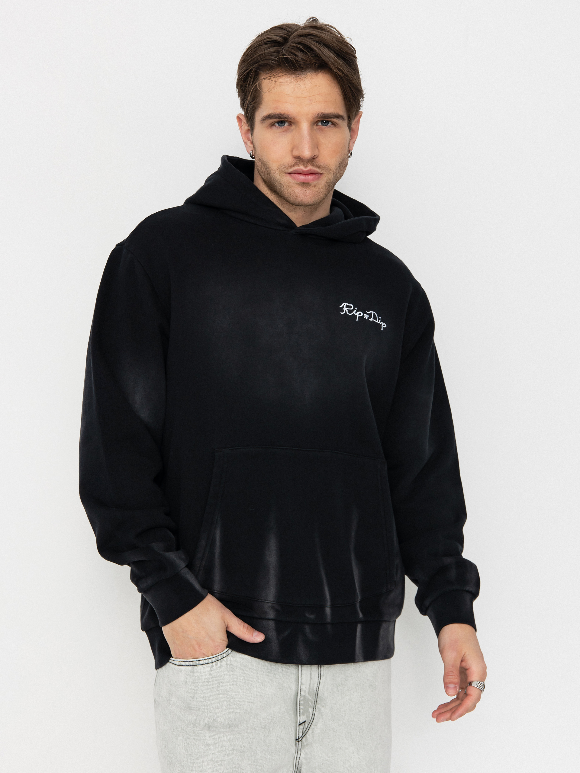 Hanorac cu glugă RipNDip Ripnlit HD (black vintage wash)