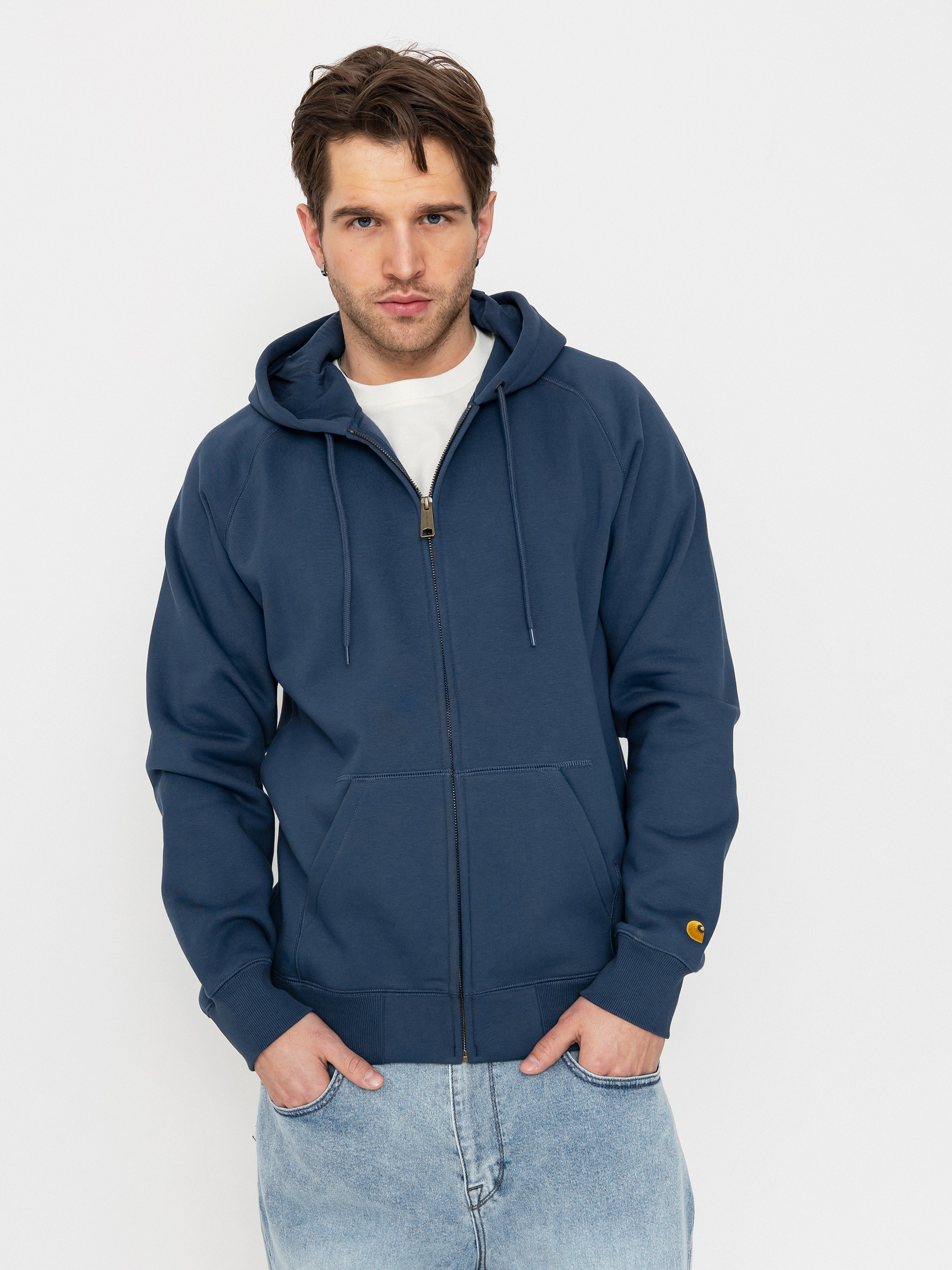 Hanorac cu glugă Carhartt WIP Chase ZHD (dusky blue/gold)