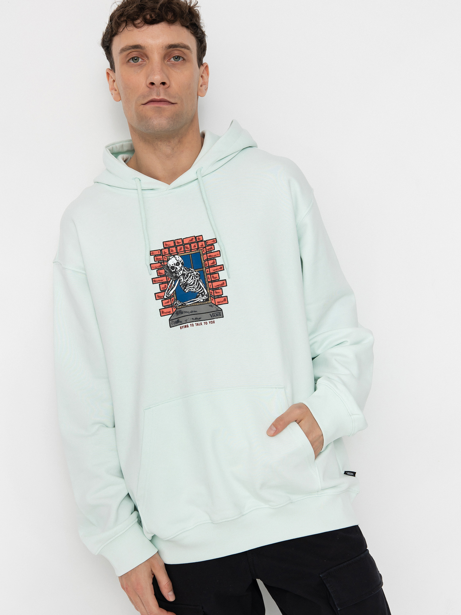 Hanorac cu glugă Vans Skull Window HD (hint of mint)