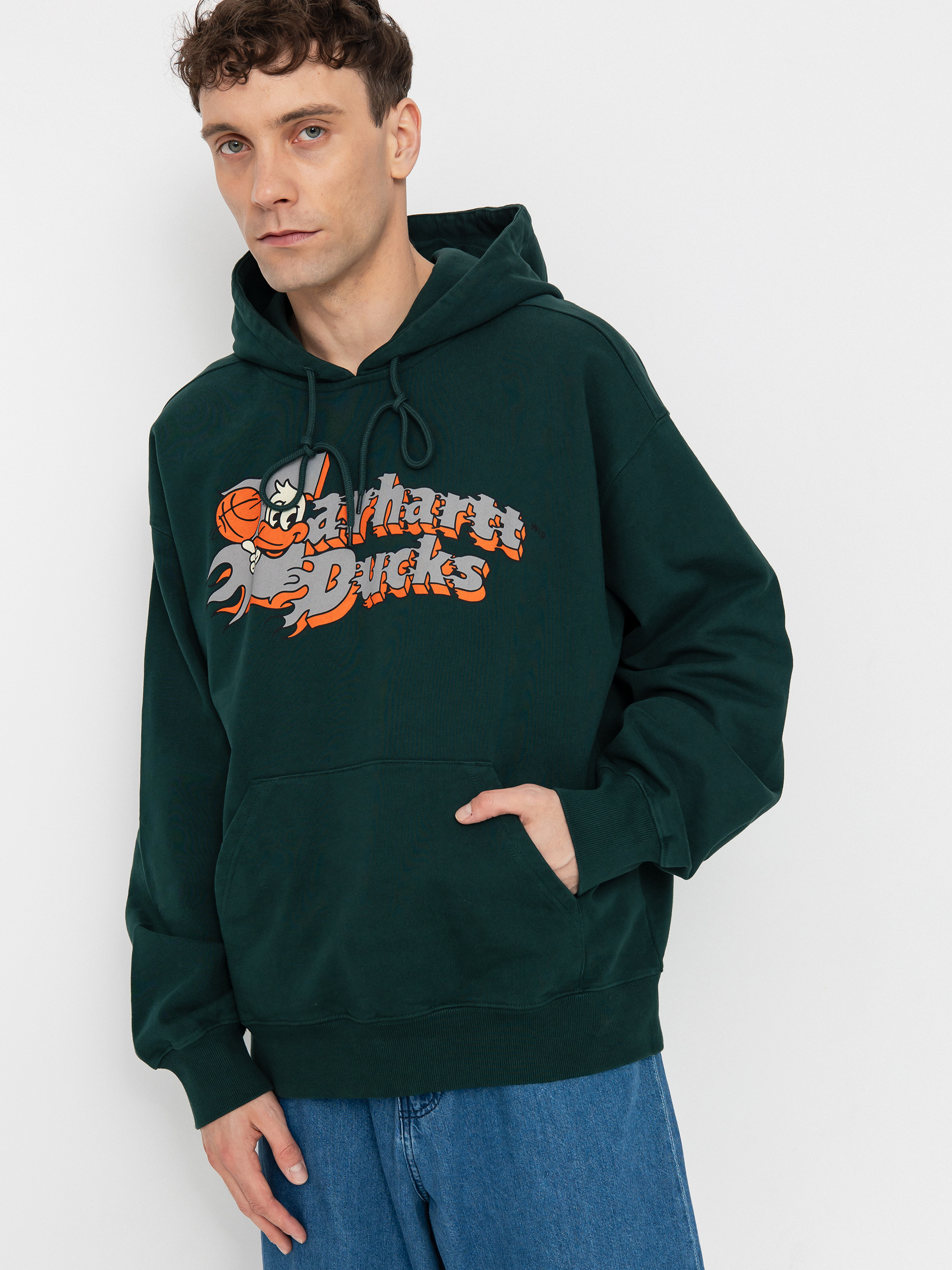 Hanorac cu glugă Carhartt WIP Flaming Ducks HD (conifer)