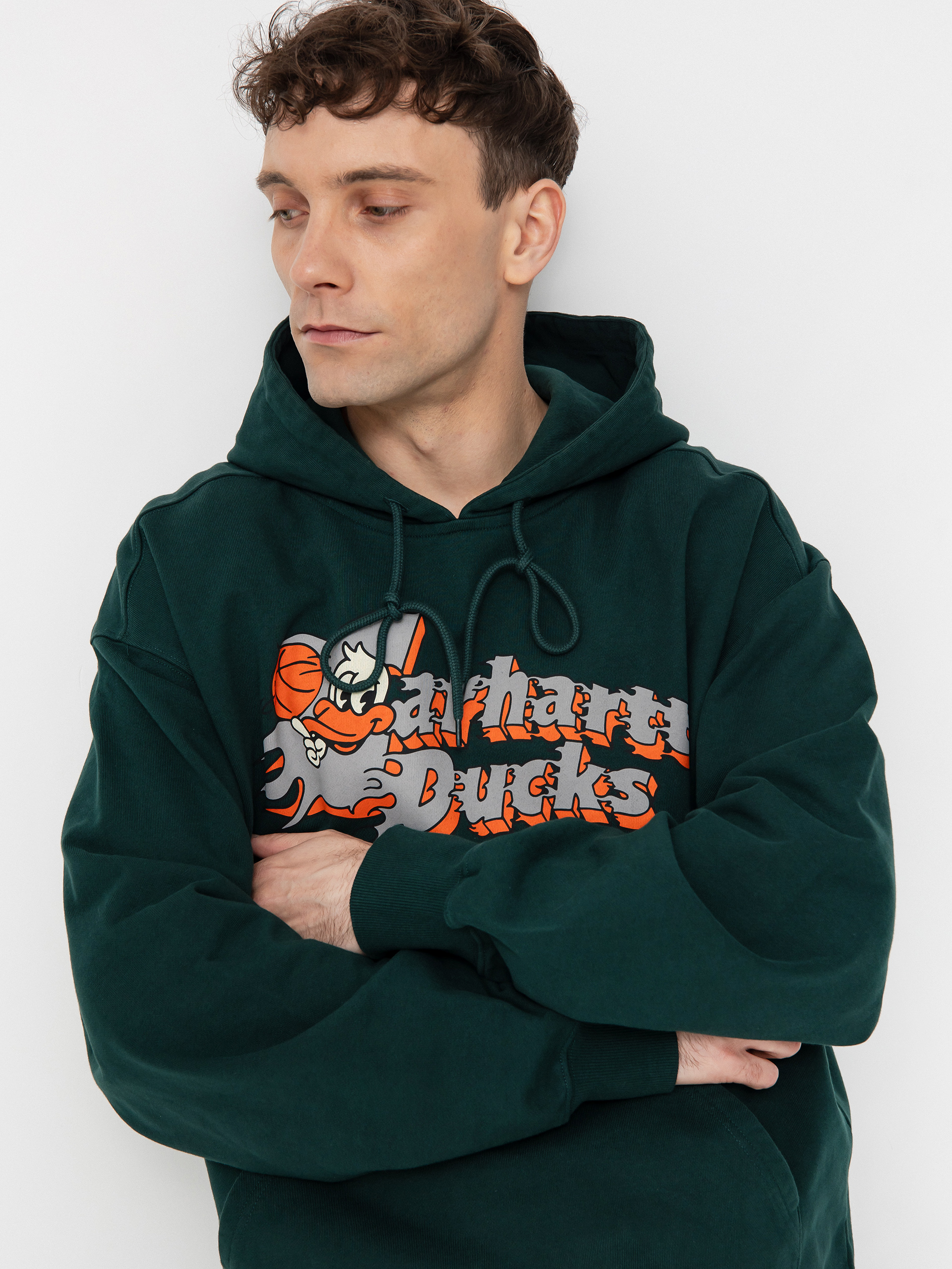 Hanorac cu glugă Carhartt WIP Flaming Ducks HD (conifer)