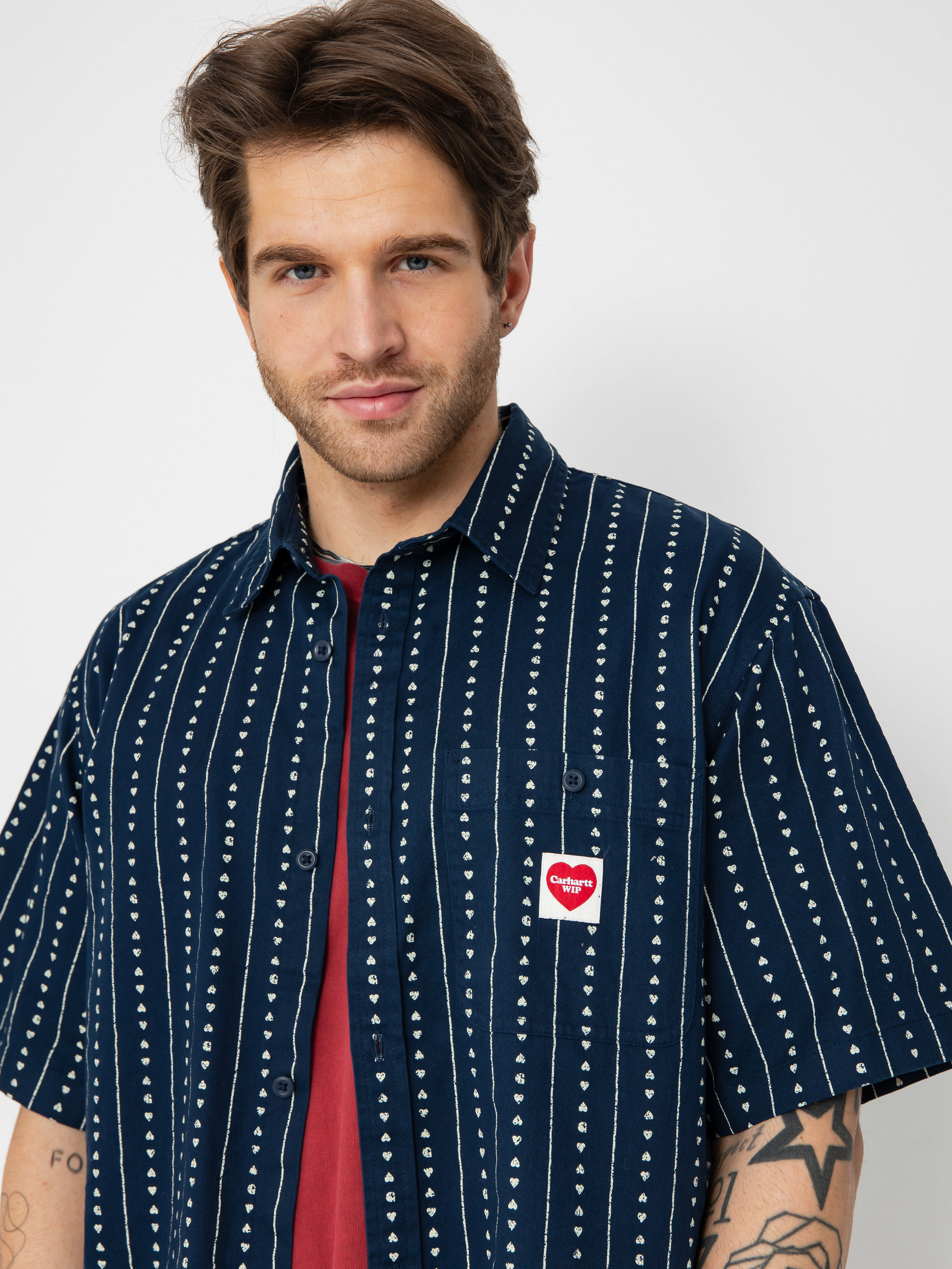 Cămașă Carhartt WIP Drewe (heart c pinstripe/ink/natural)