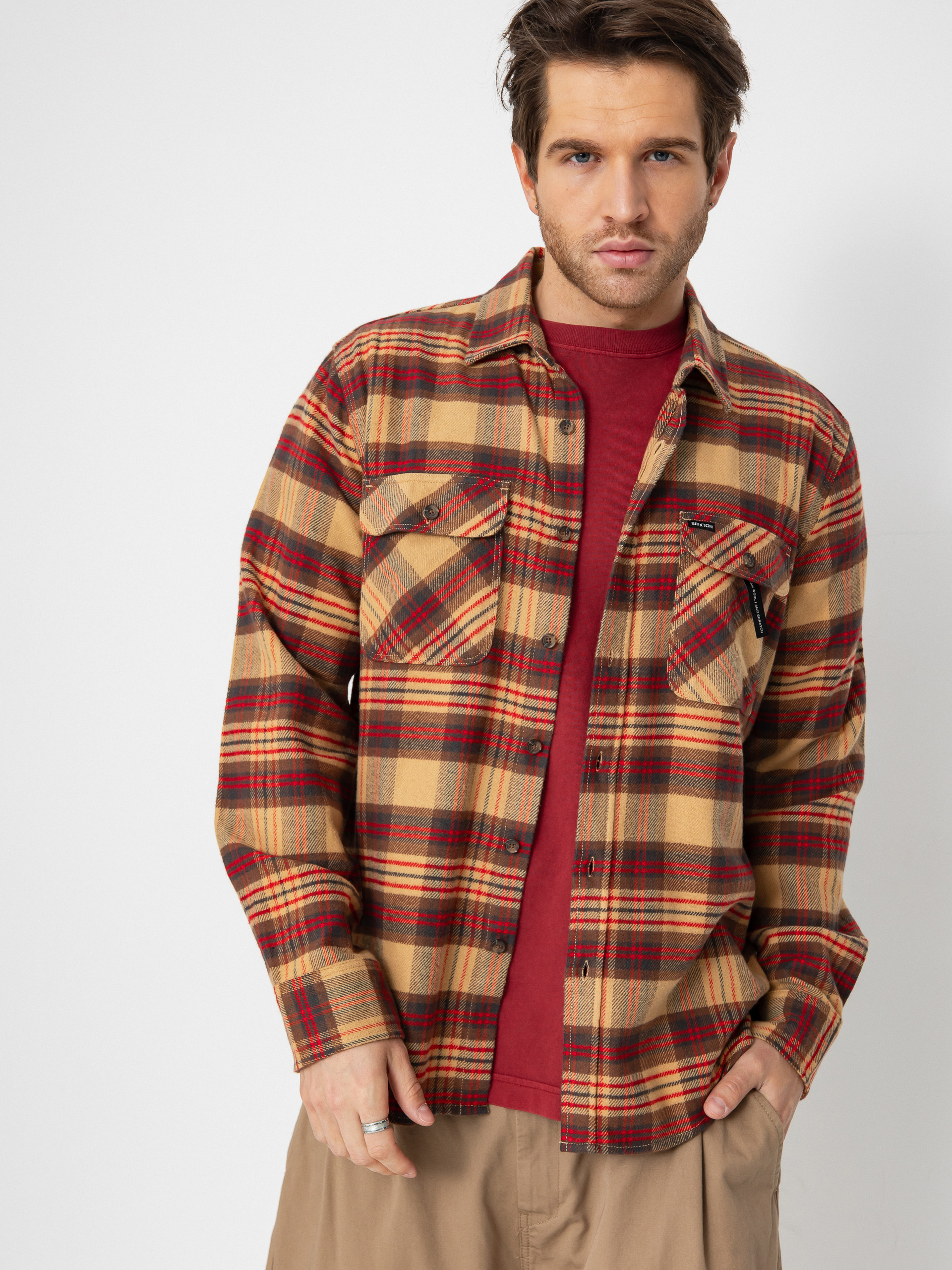 Cămașă Brixton Bowery Flannel (curry/washed black/crimson)