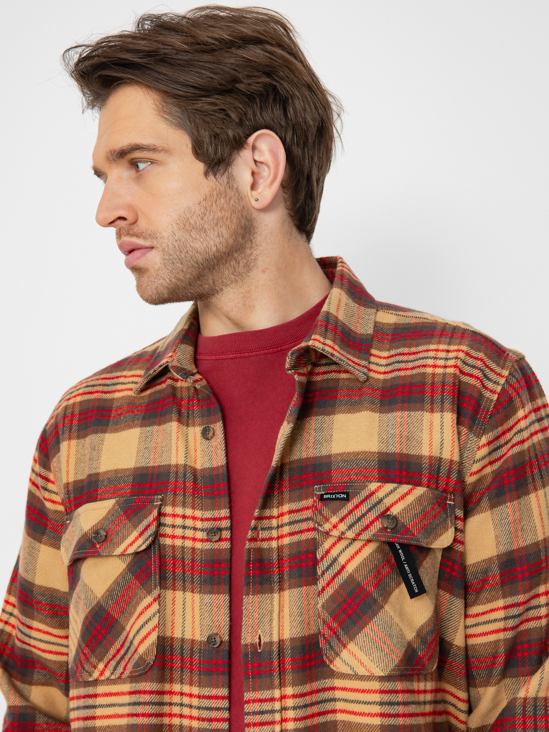 Cămașă Brixton Bowery Flannel (curry/washed black/crimson)
