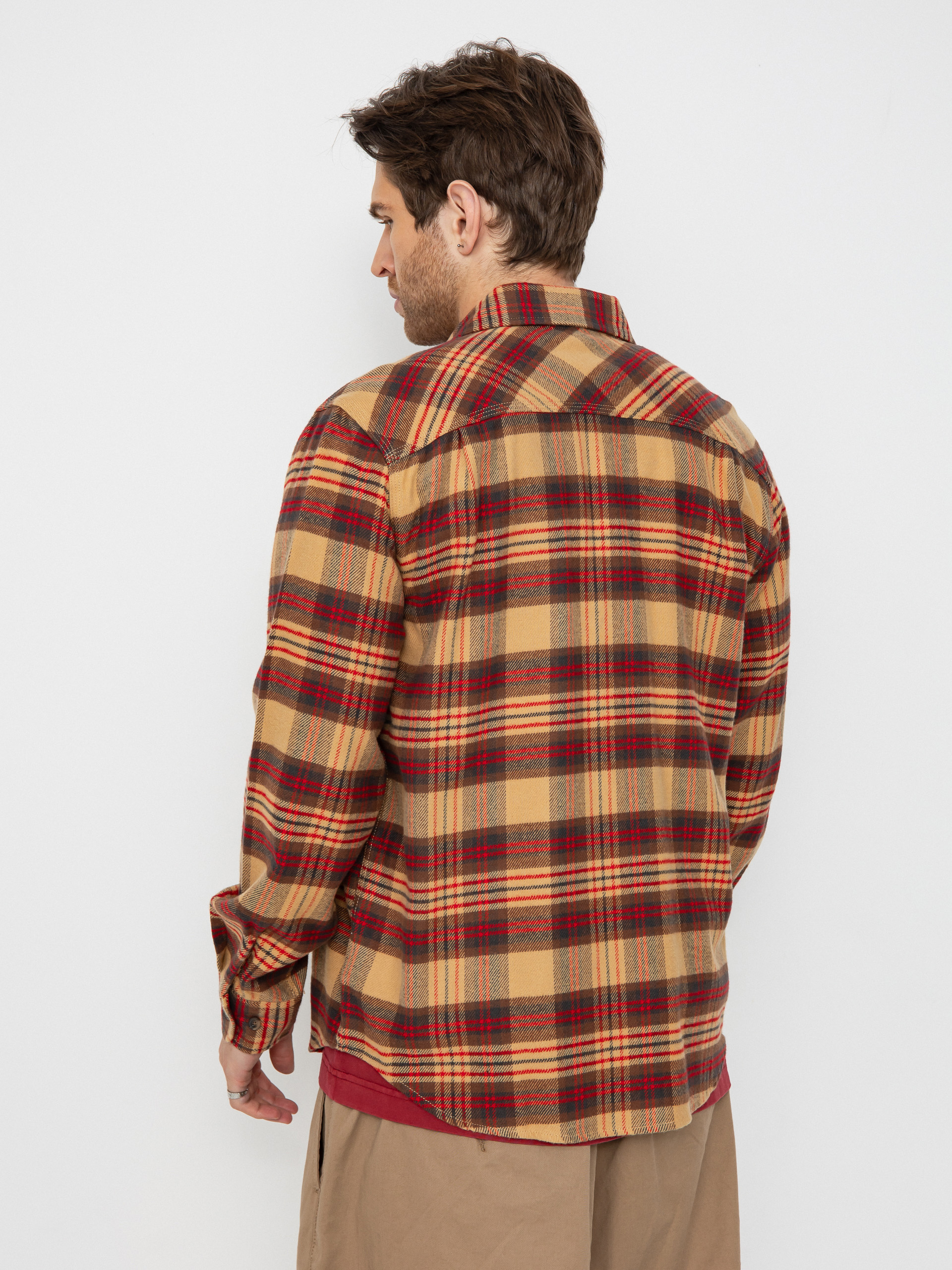 Cămașă Brixton Bowery Flannel (curry/washed black/crimson)