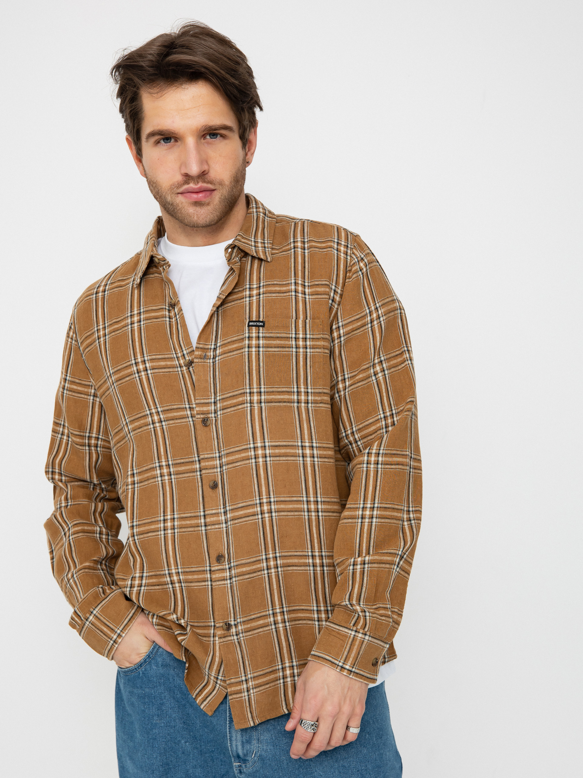 Cămașă Brixton Charter Linen Blend Ls (washed cooper/whitecap plaid)