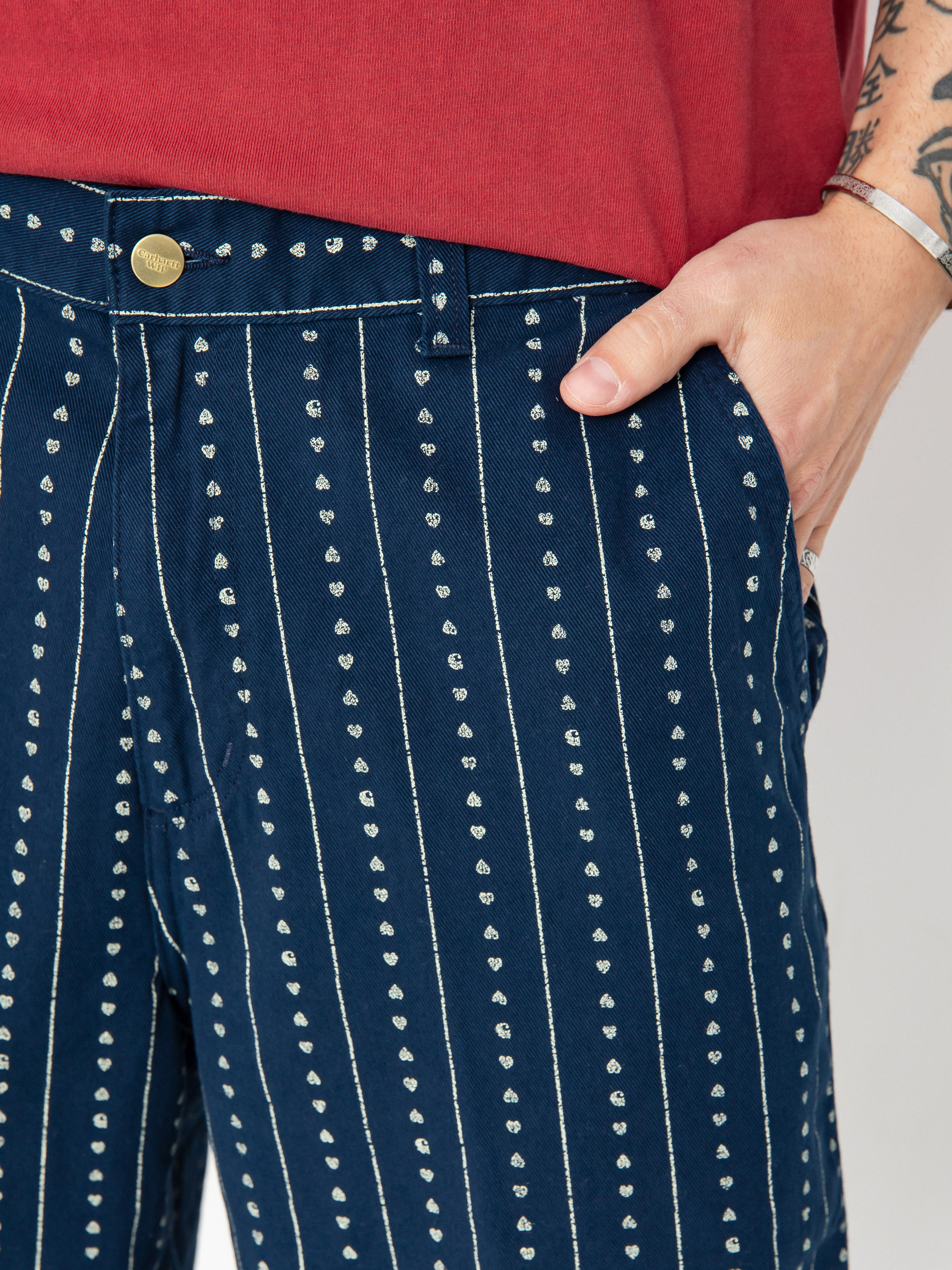 Pantaloni scurți Carhartt WIP Drewe (heart c pinstripe/ink/natural)