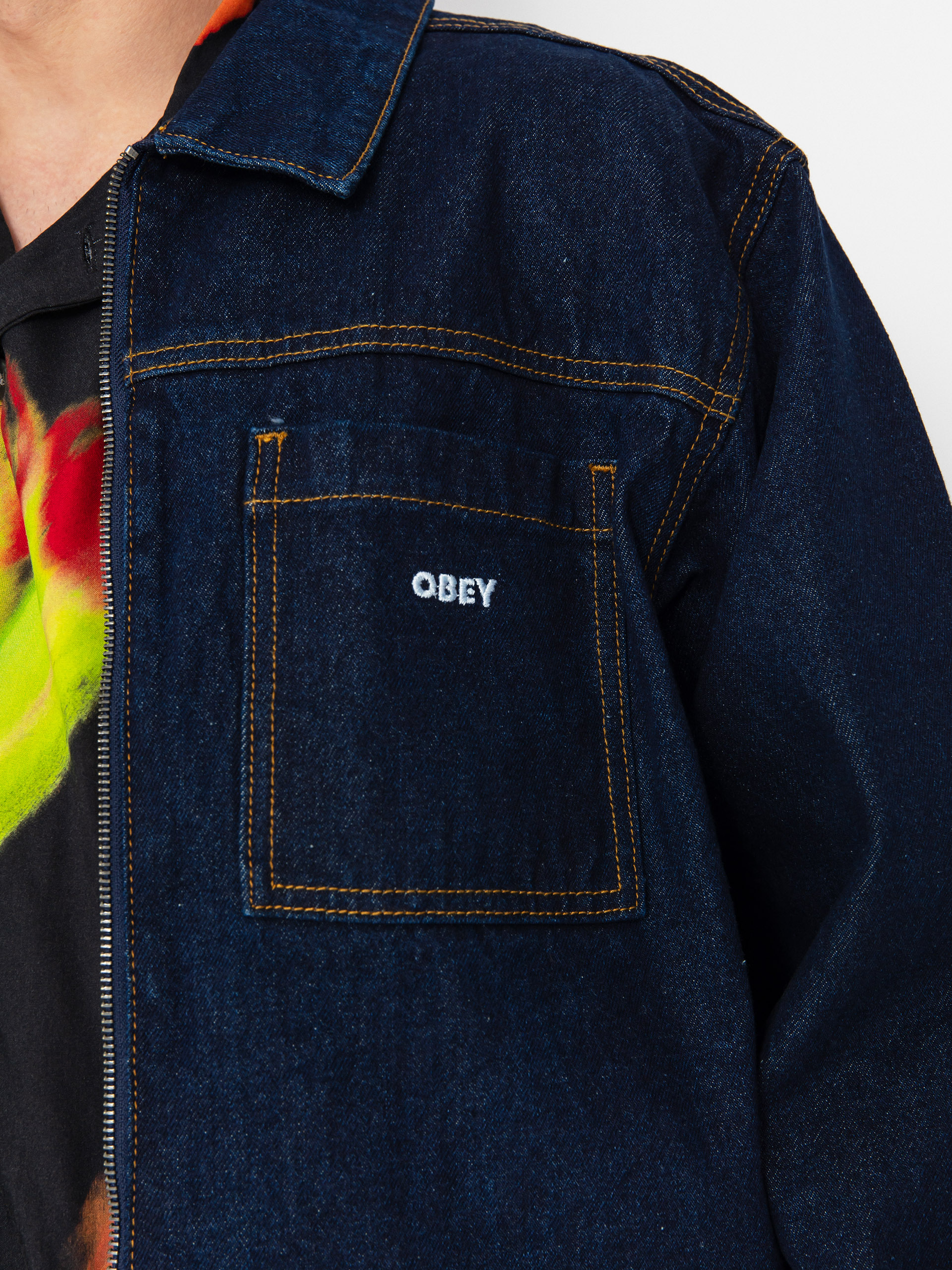 Geacă OBEY Icon Hardwork (rinse indigo)