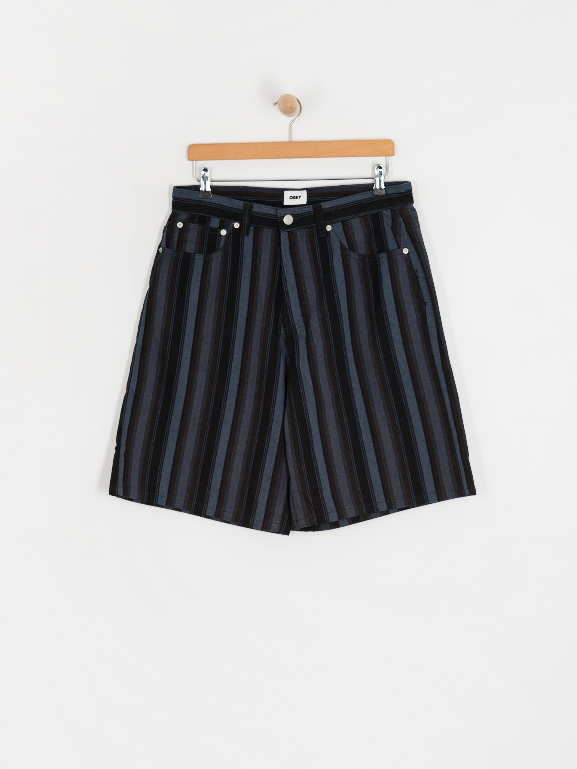 Pantaloni scurți OBEY Baja Stripe Baggy Denim (black multi)