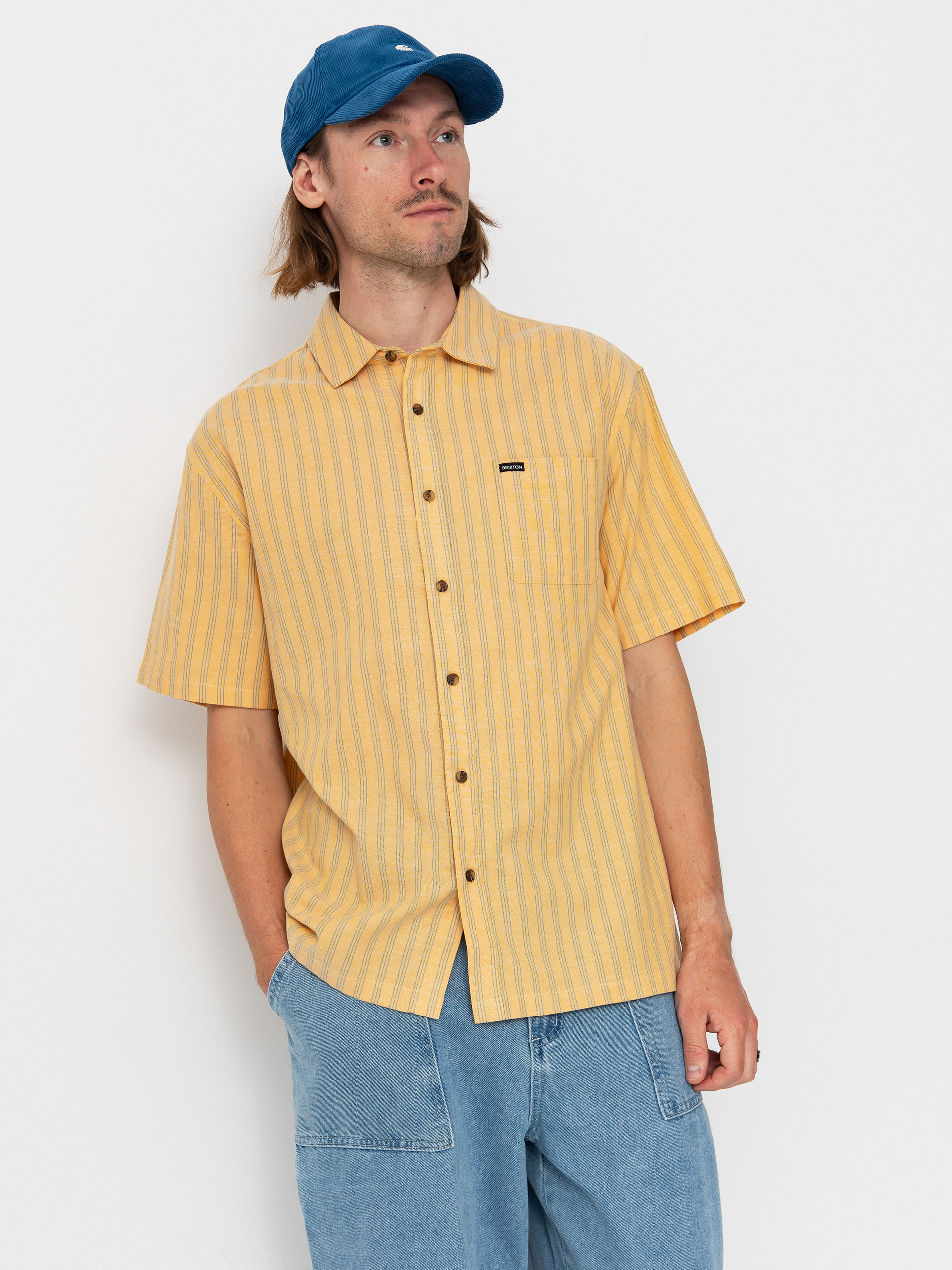 Cămașă Brixton Cru Oxford Stripe (curry/ivy green stripe)