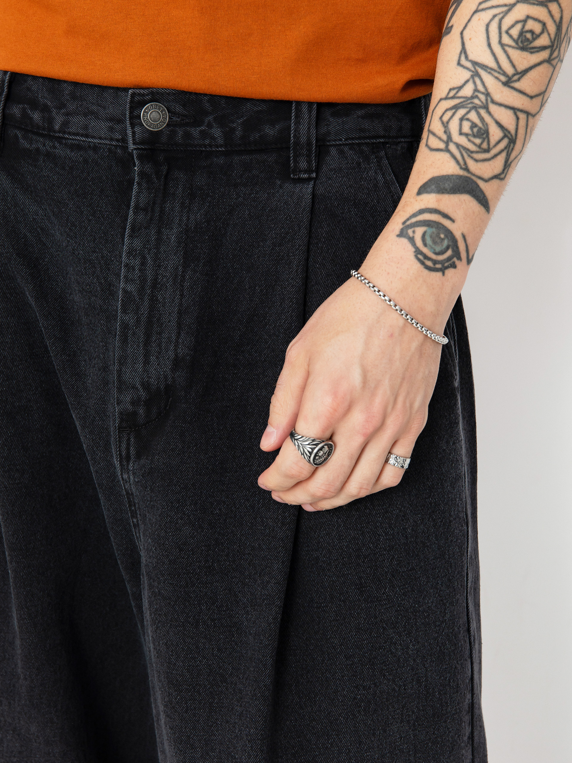 Pantaloni OBEY Oliver Denim Pleated (faded black)