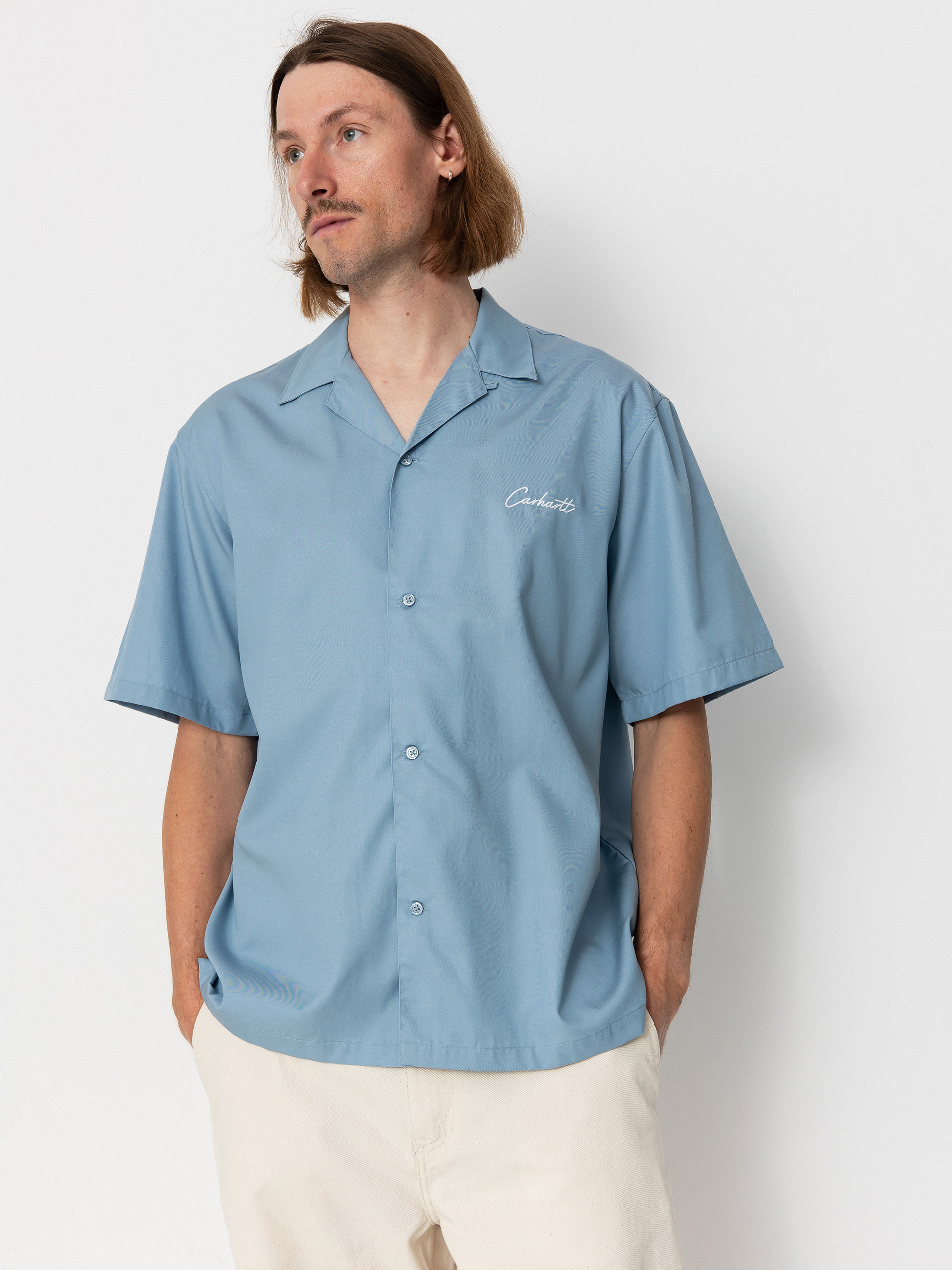 Cămașă Carhartt WIP Delray (frosted blue/white)