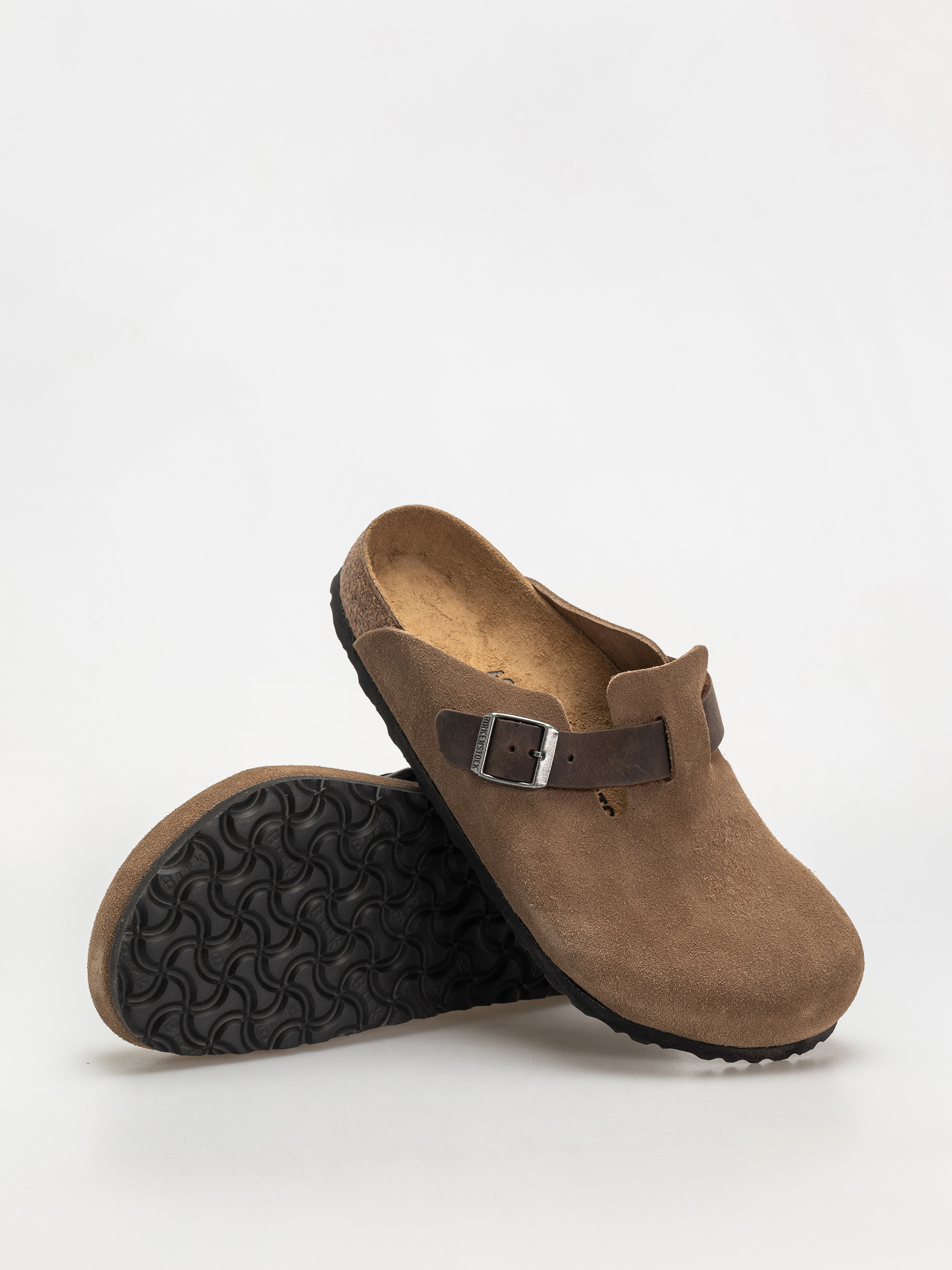 Șlapi Birkenstock Boston Suede & Oiled Leather Regular (dark tea)