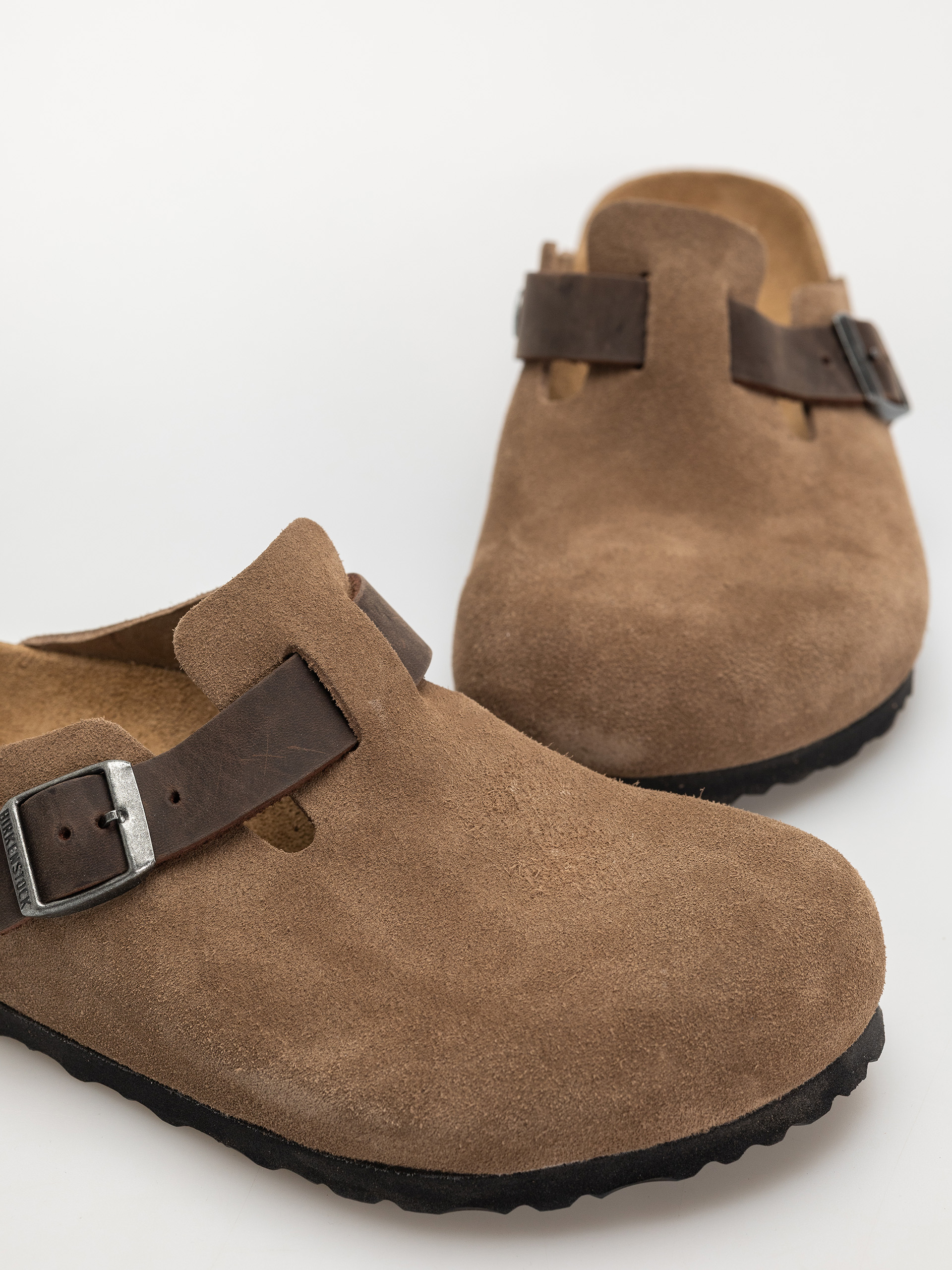 Șlapi Birkenstock Boston Suede & Oiled Leather Regular (dark tea)