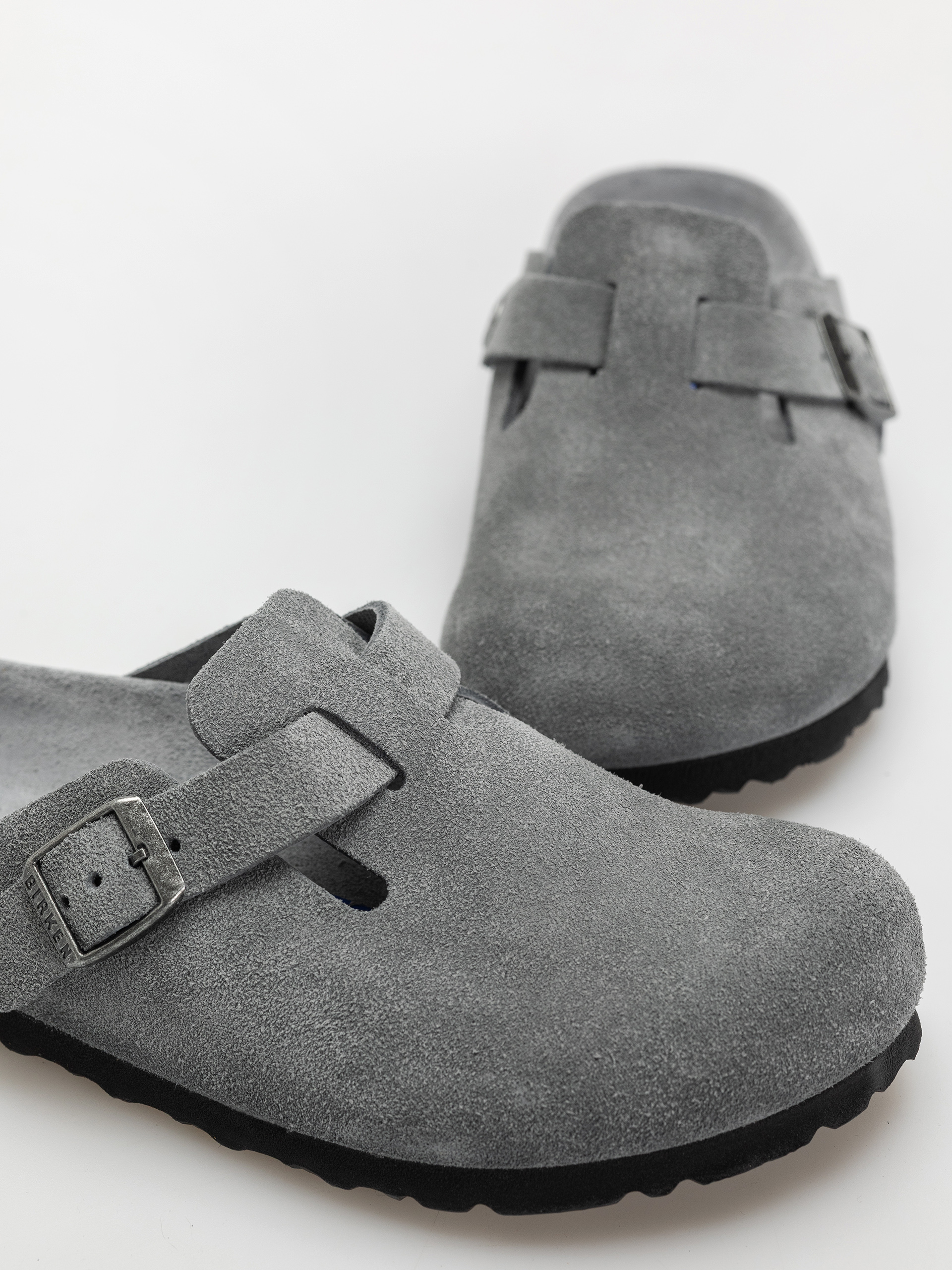 Șlapi Birkenstock Boston SFB Suede Leather Narrow Wmn (basalt gray)