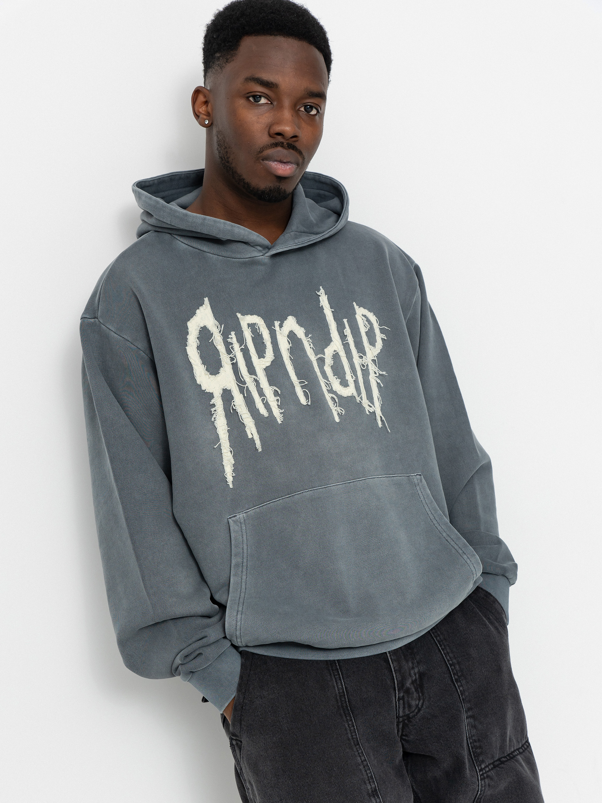Hanorac cu glugă RipNDip Insano Distressed HD (charcoal vintage wash)