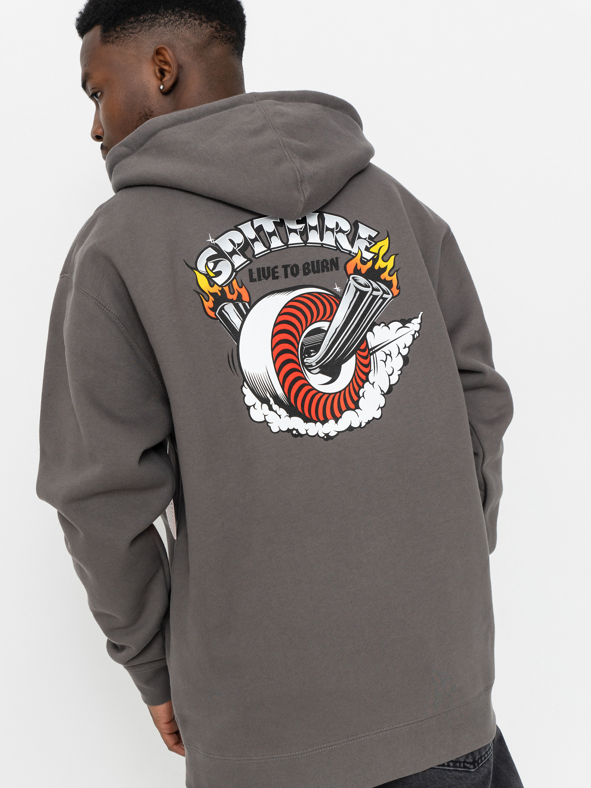 Hanorac cu glugă Spitfire Burnout HD (charcoal solid w/multi color prints)