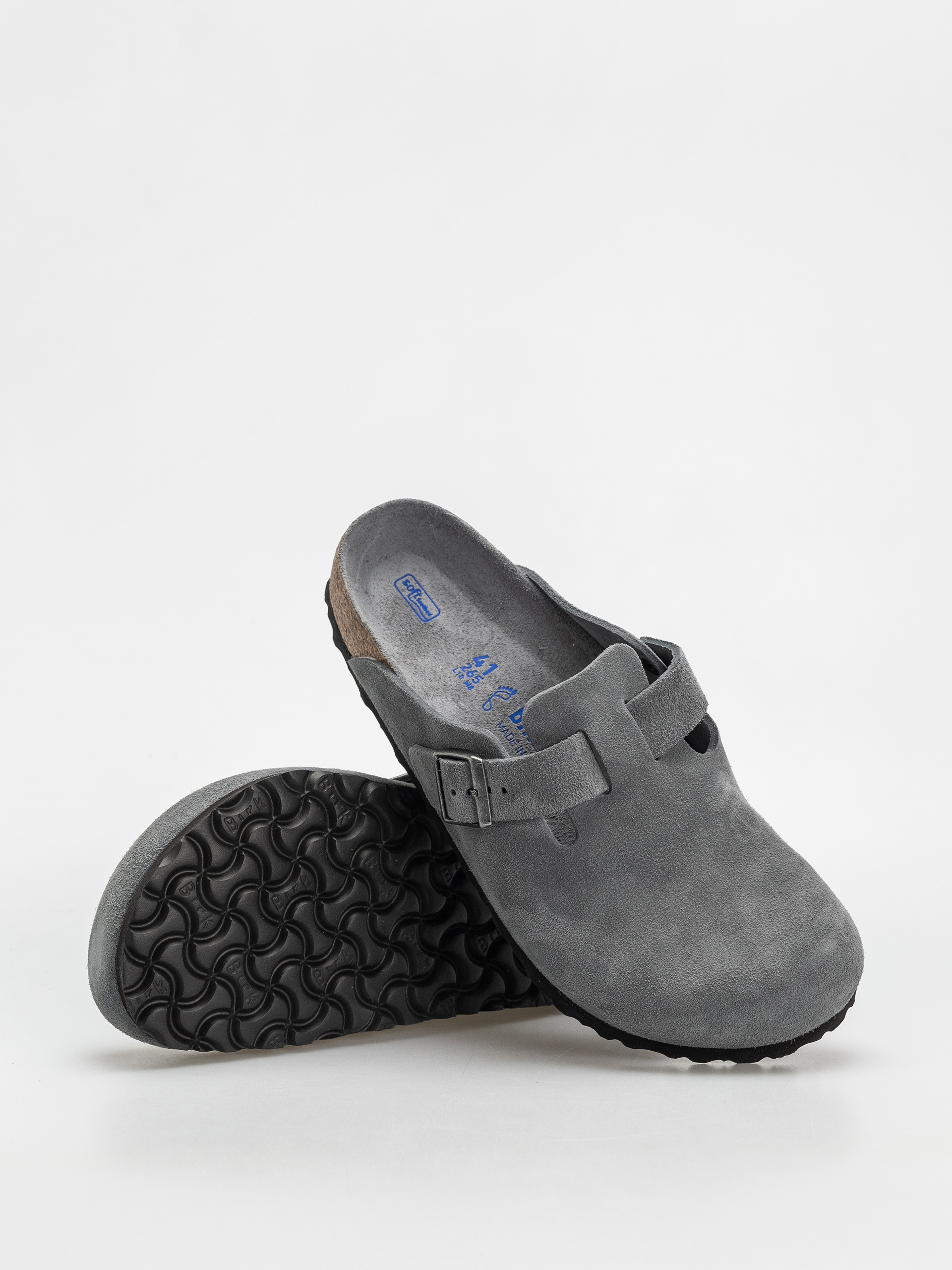 Șlapi Birkenstock Boston SFB Suede Leather Regular (basalt gray)