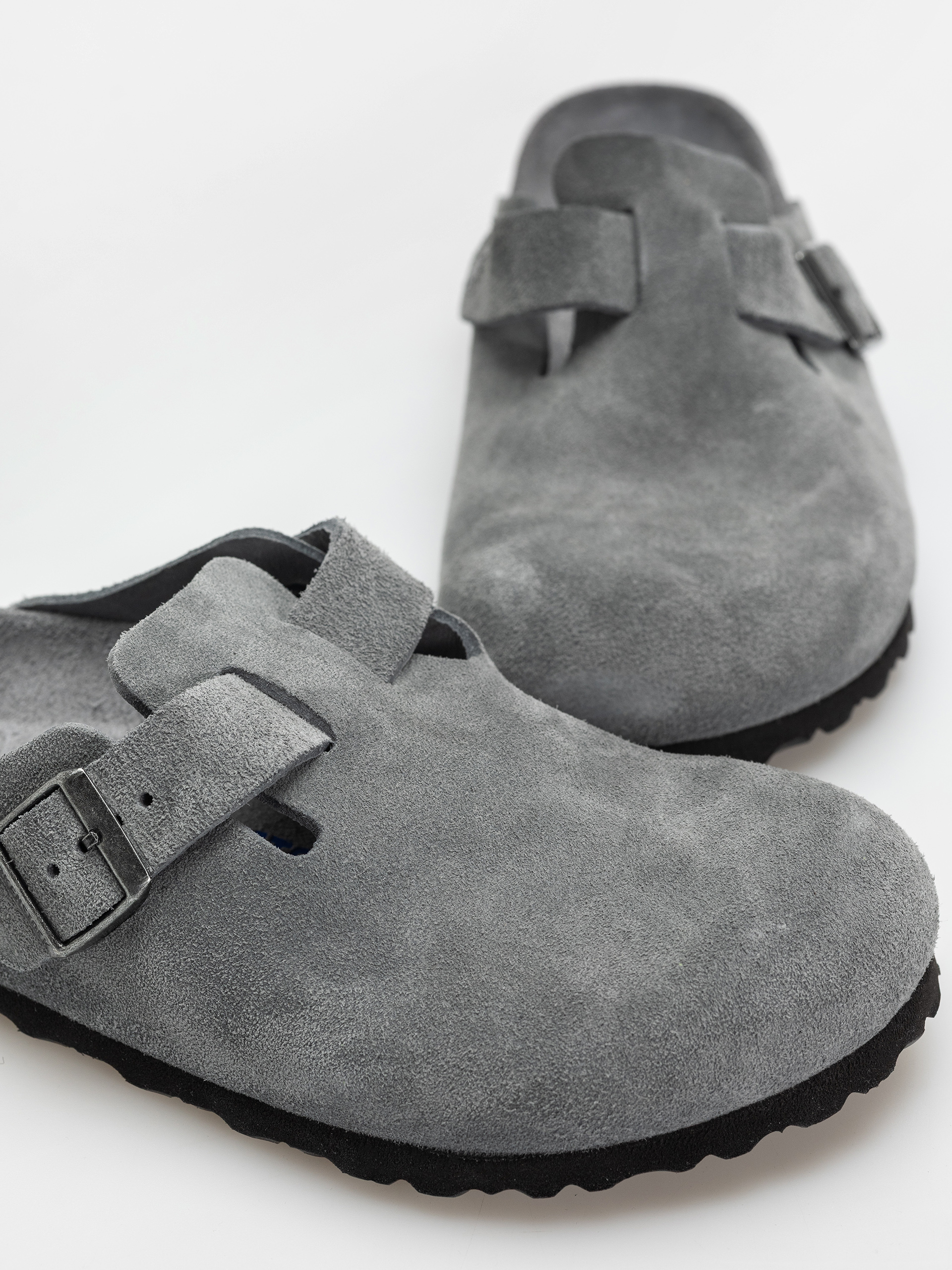 Șlapi Birkenstock Boston SFB Suede Leather Regular (basalt gray)