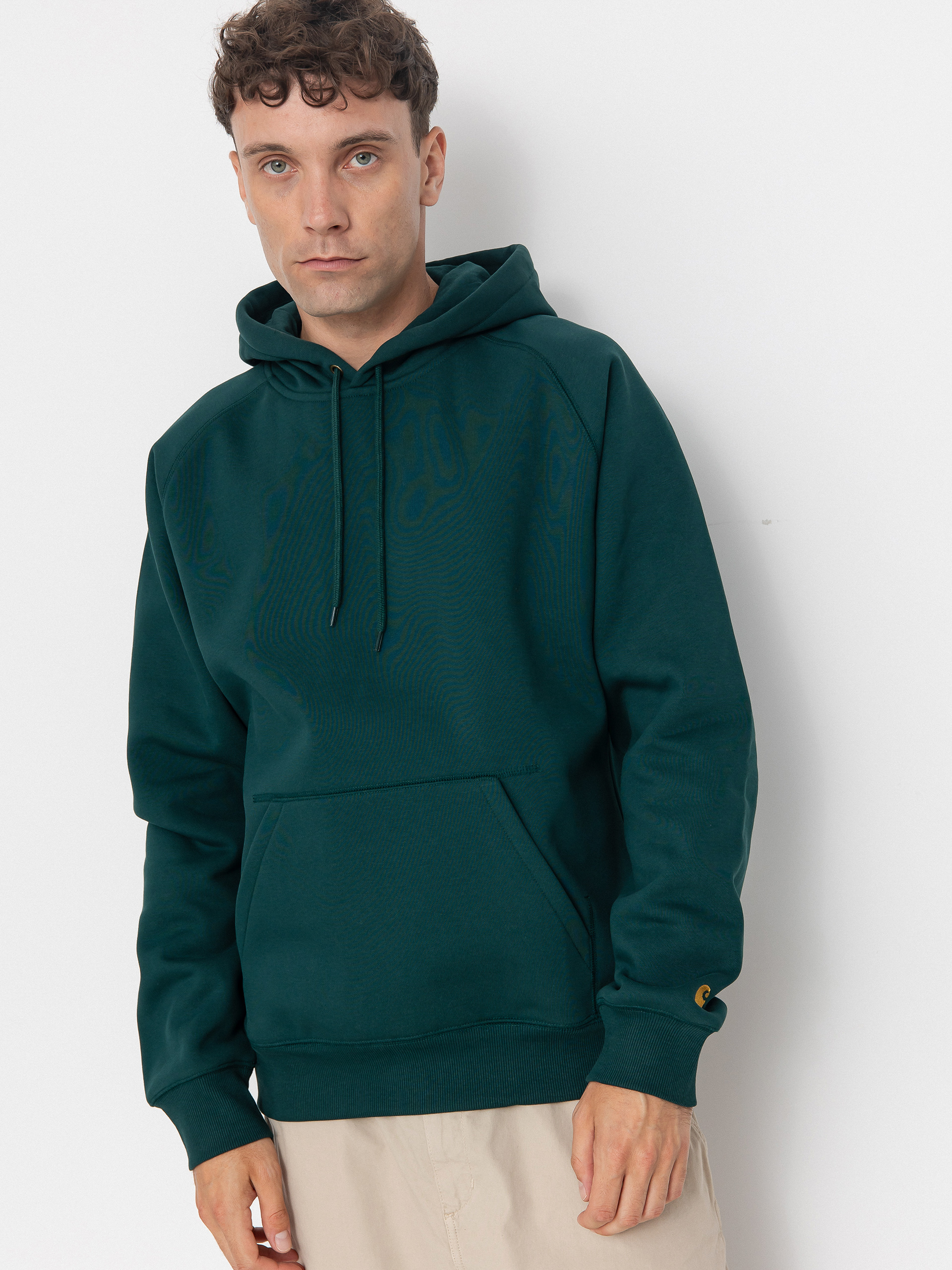 Hanorac cu glugă Carhartt WIP Chase HD (dark fir/gold)