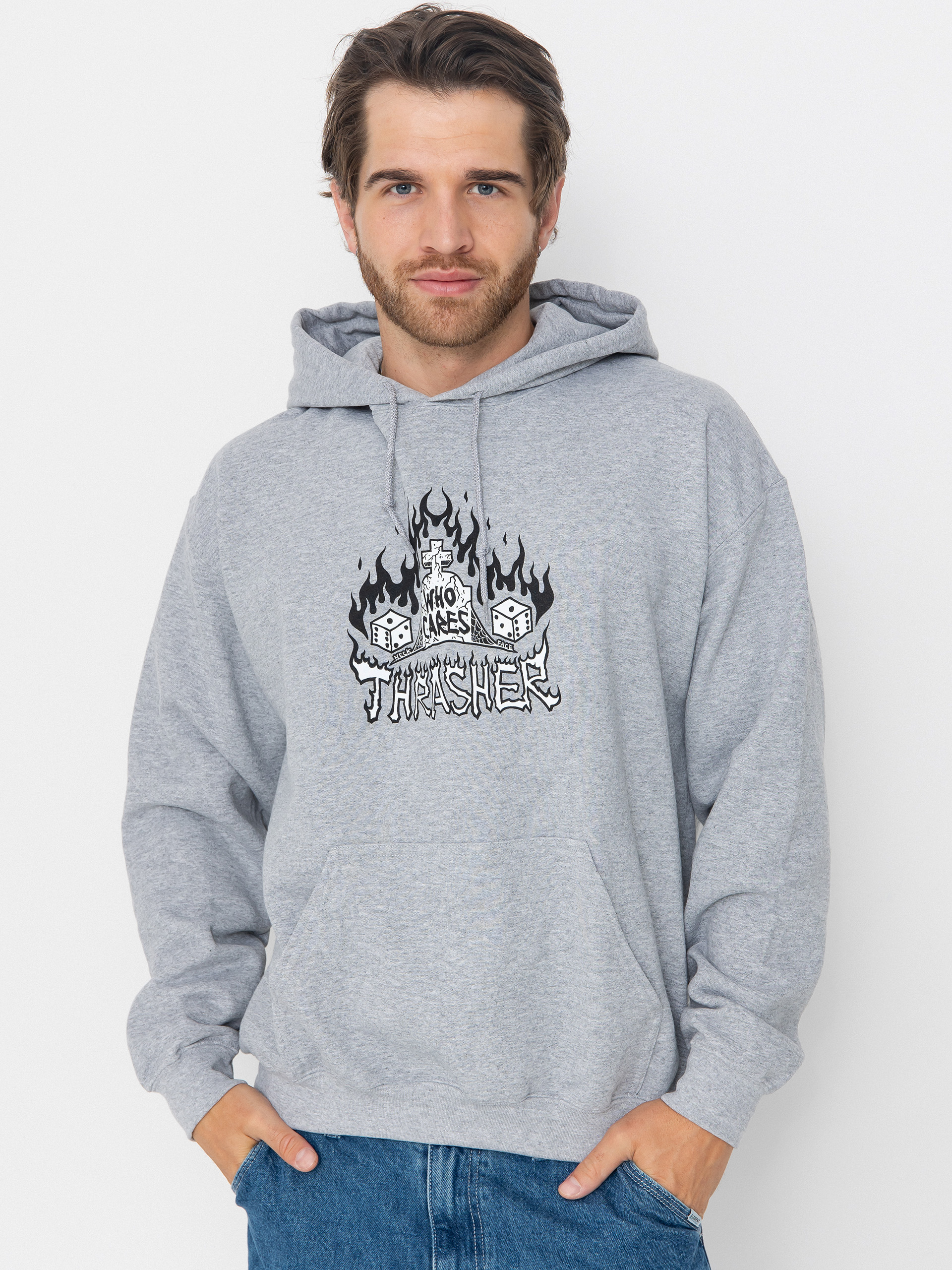 Hanorac cu glugă Thrasher Who Cares By Neckface HD (grey)