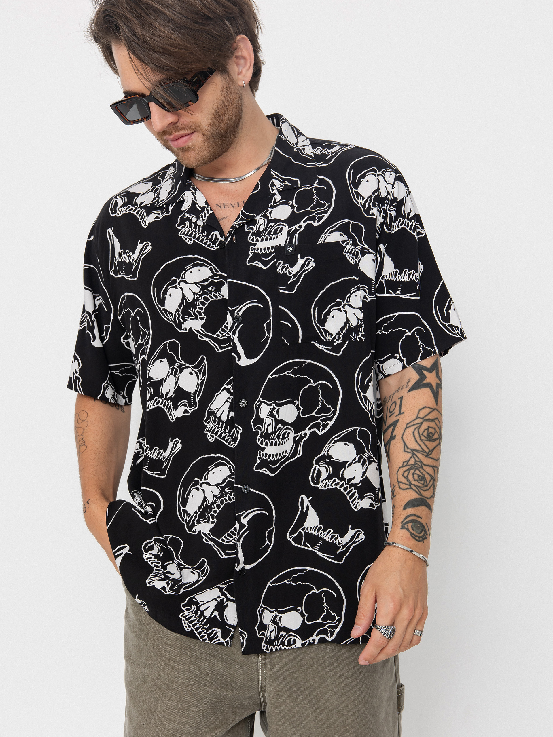 Cămașă DC Fracture Ss Button Up (black skully print)
