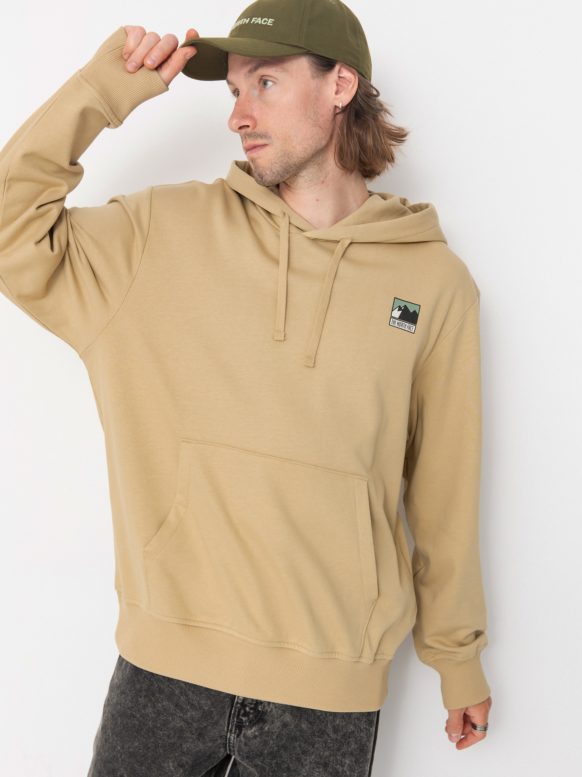 Hanorac cu glugă The North Face Mountain Logo Relaxed HD (khaki stone)