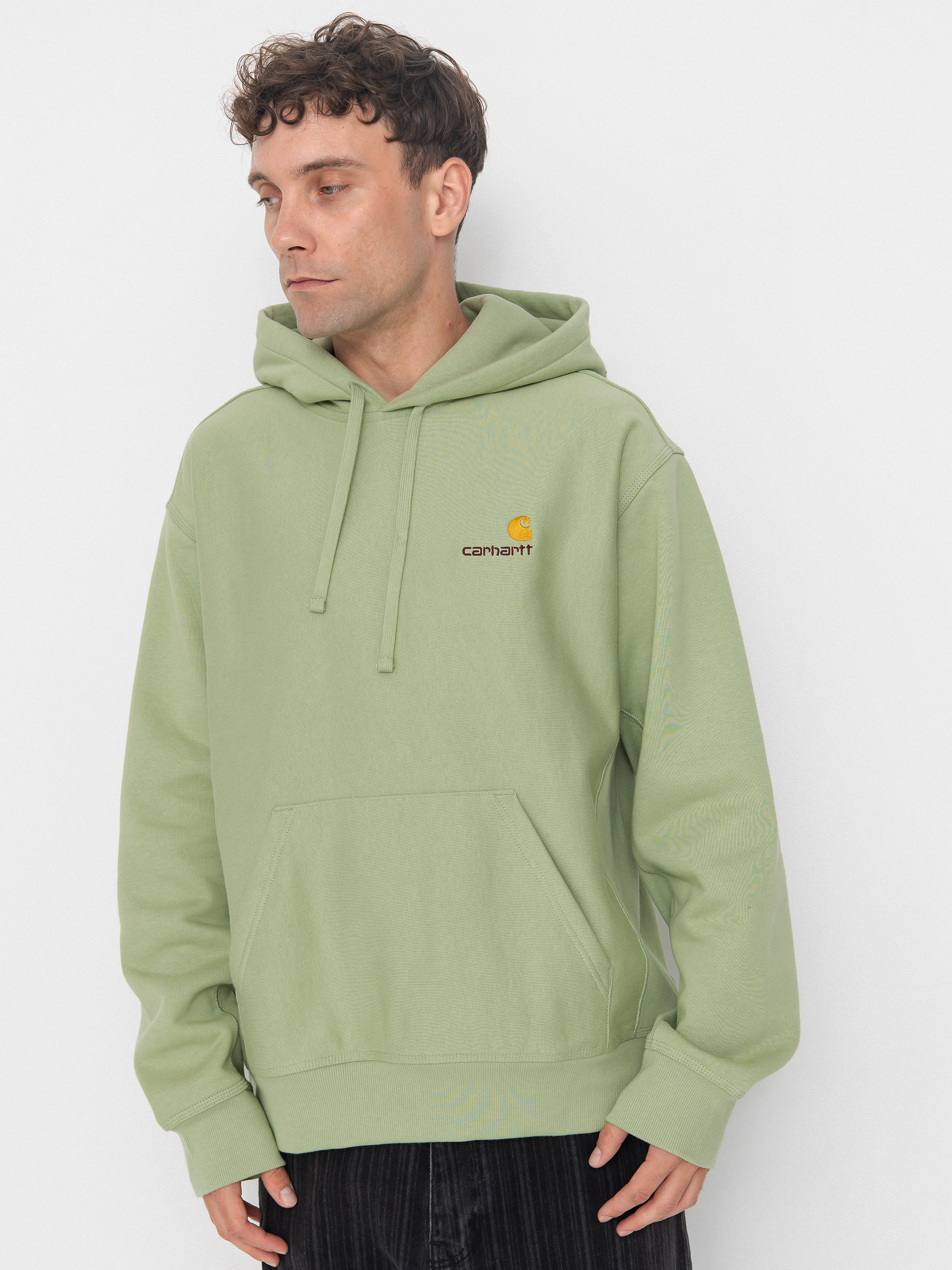 Hanorac cu glugă Carhartt WIP American Script HD (pale olive)