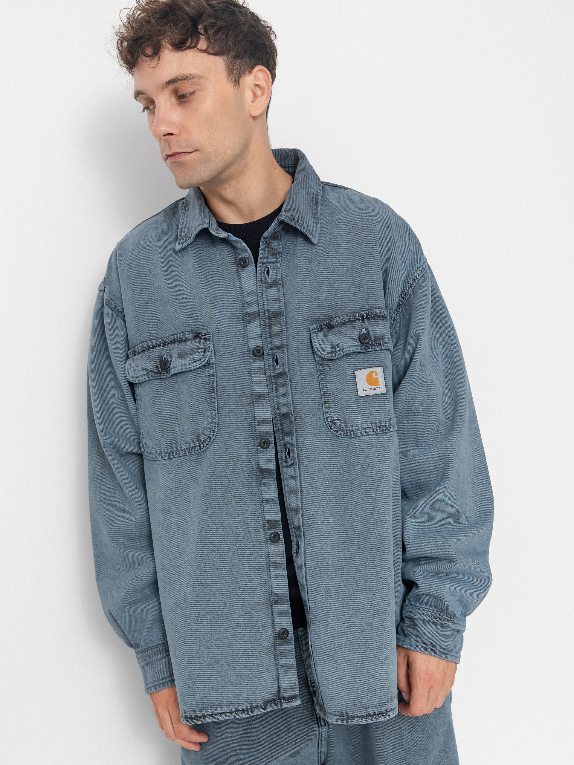 藍 Geacă Carhartt WIP Tigan - albastru (black/blue fog/garment dyed)