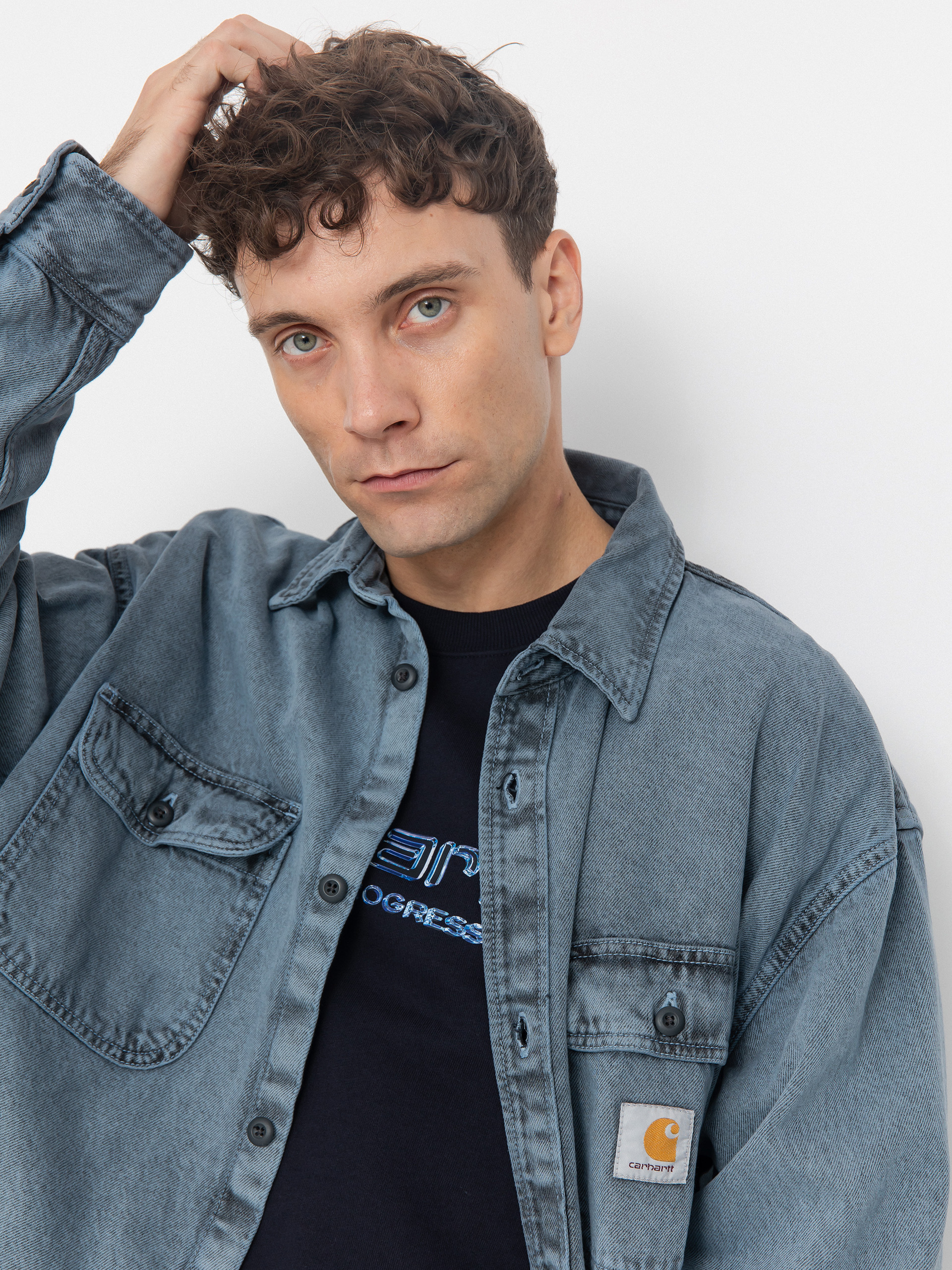 Geacă Carhartt WIP Tigan - albastru (black/blue fog/garment dyed)