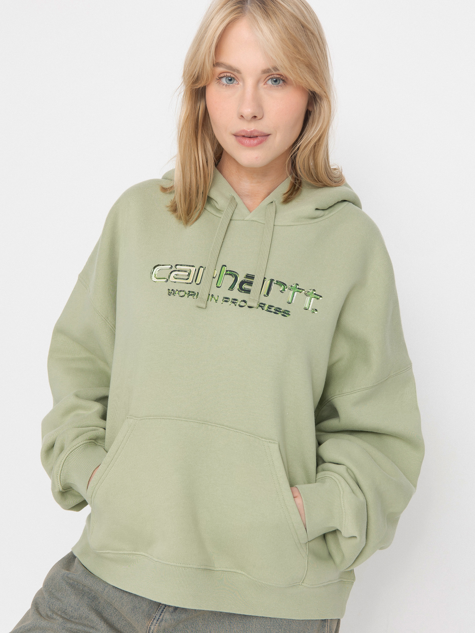 Hanorac cu glugă Carhartt WIP Solar Chrome HD Wmn (pale olive)
