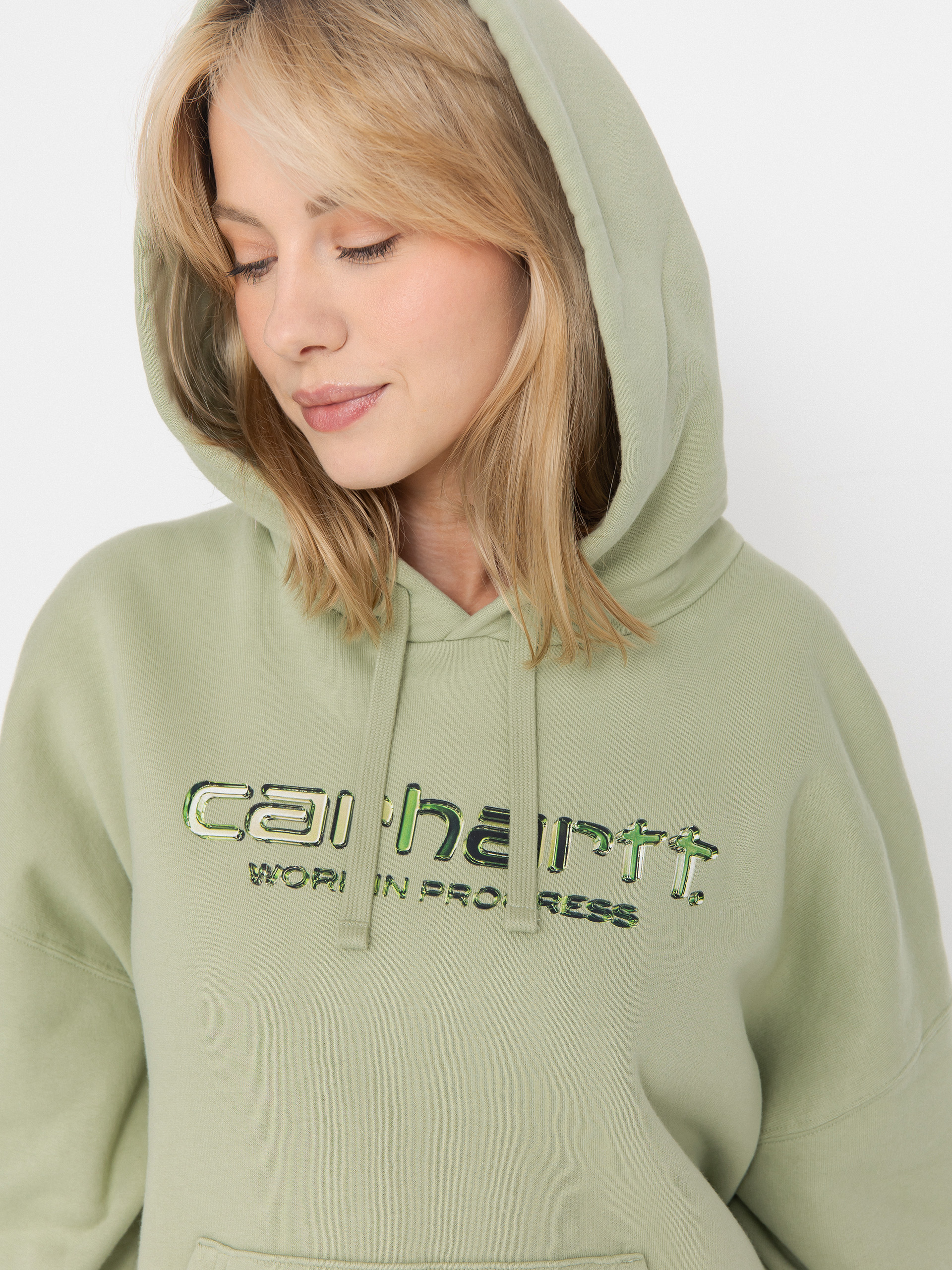 Hanorac cu glugă Carhartt WIP Solar Chrome HD Wmn (pale olive)