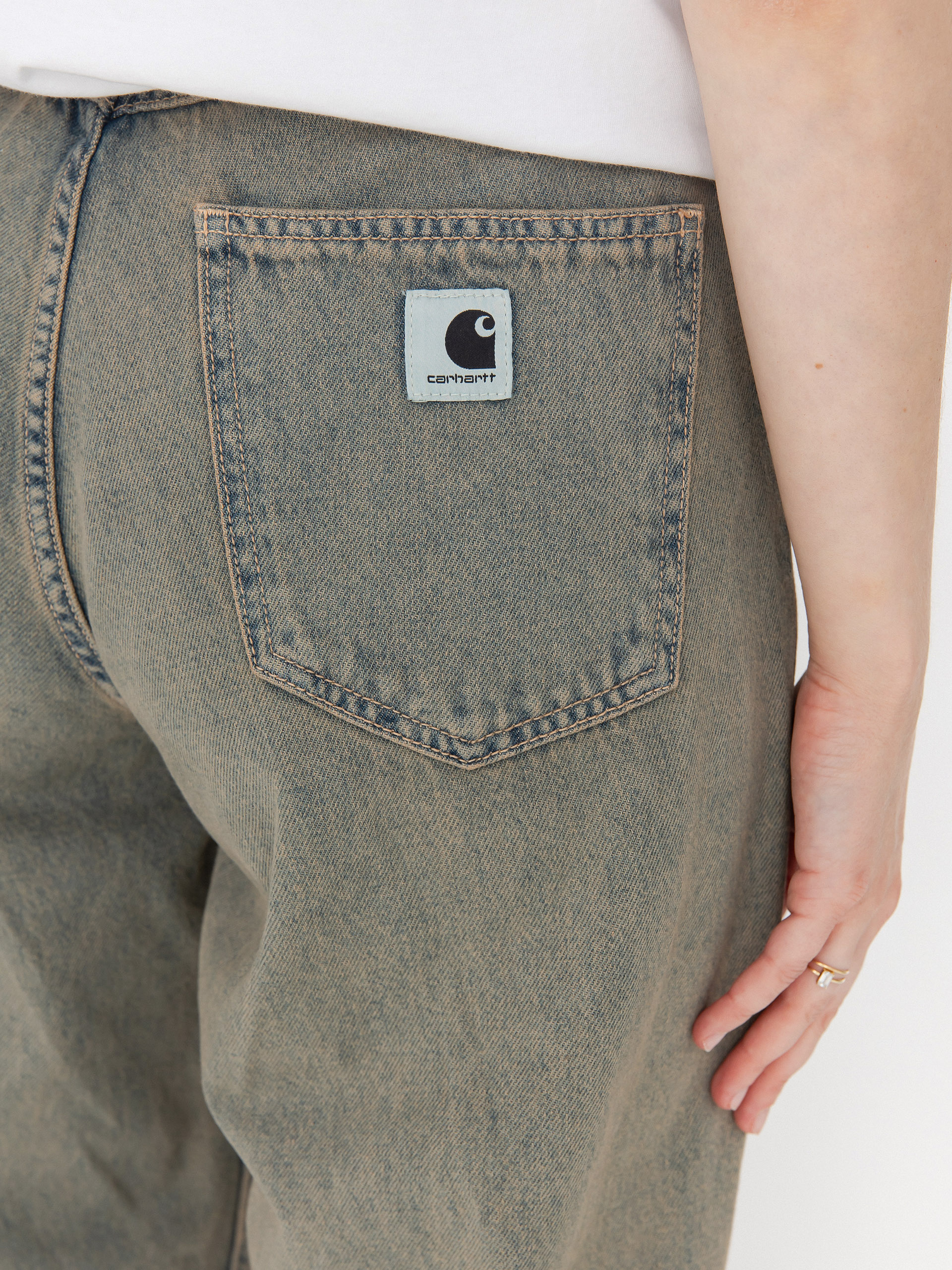 Pantaloni Carhartt WIP Brandon Wmn (blue/leather/garment dyed)