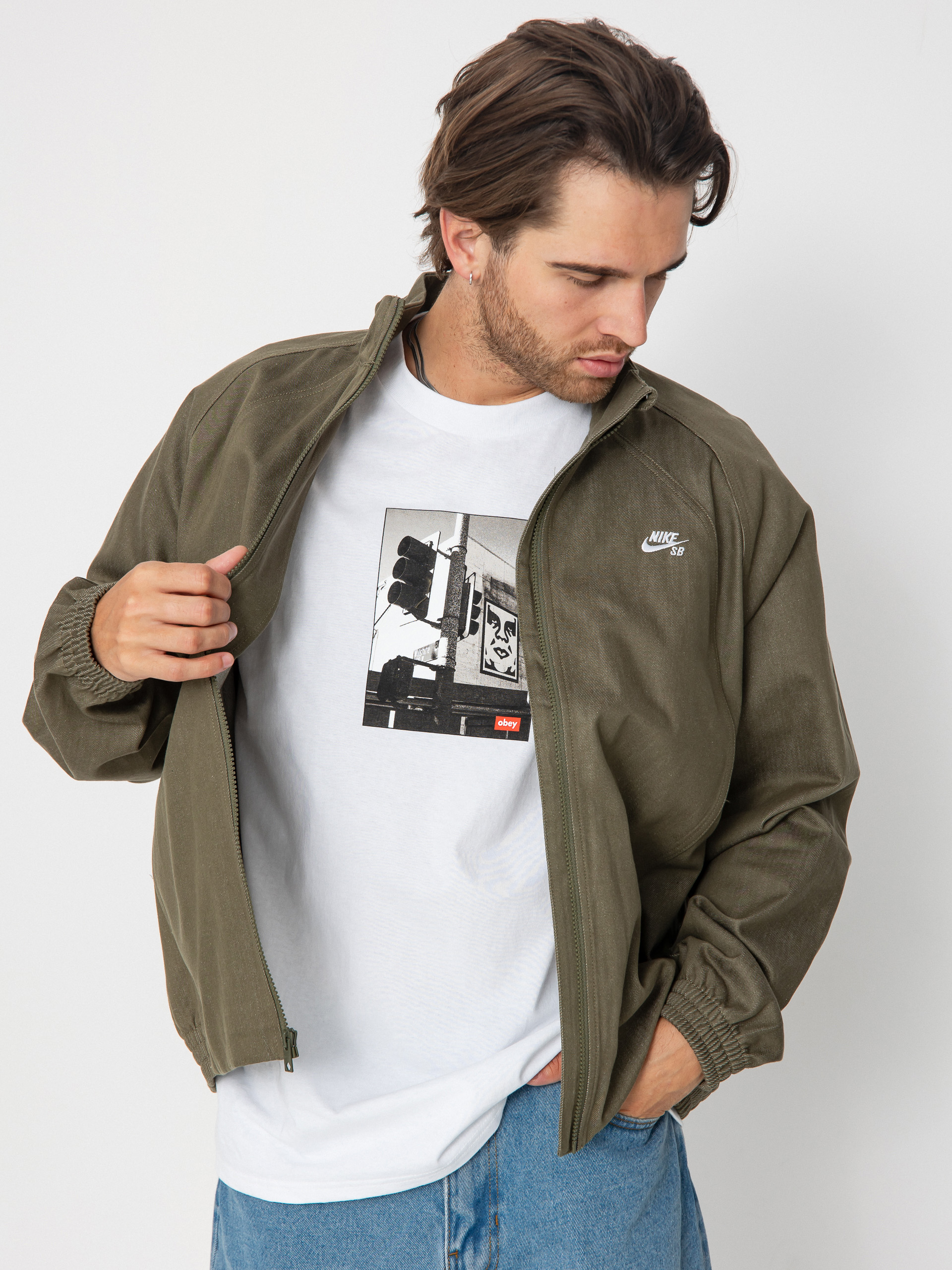 Geacă Nike SB Denim FZ Trak (medium olive/white)