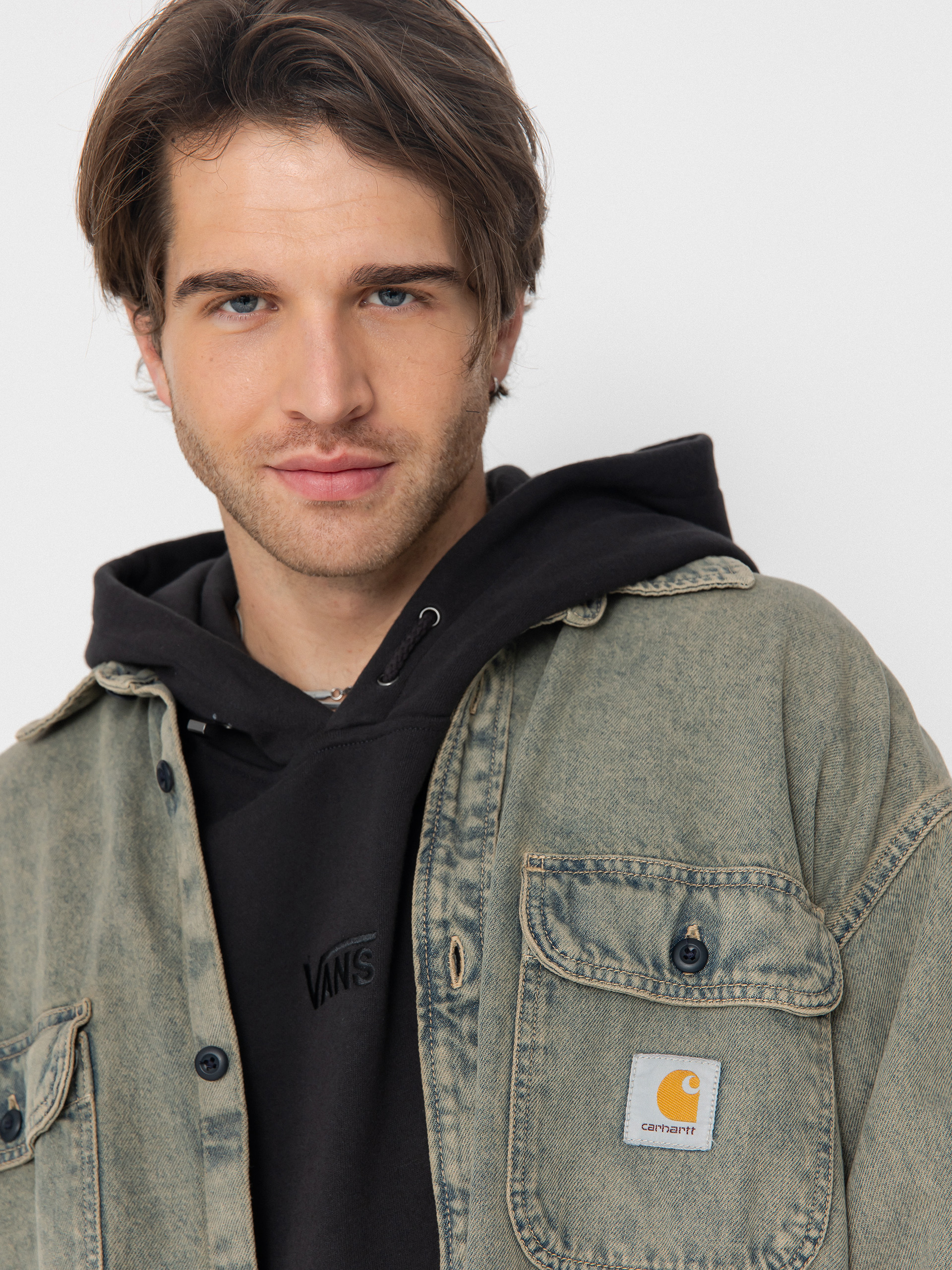 Geacă Carhartt WIP Tigan - verde (blue/leather/garment dyed)