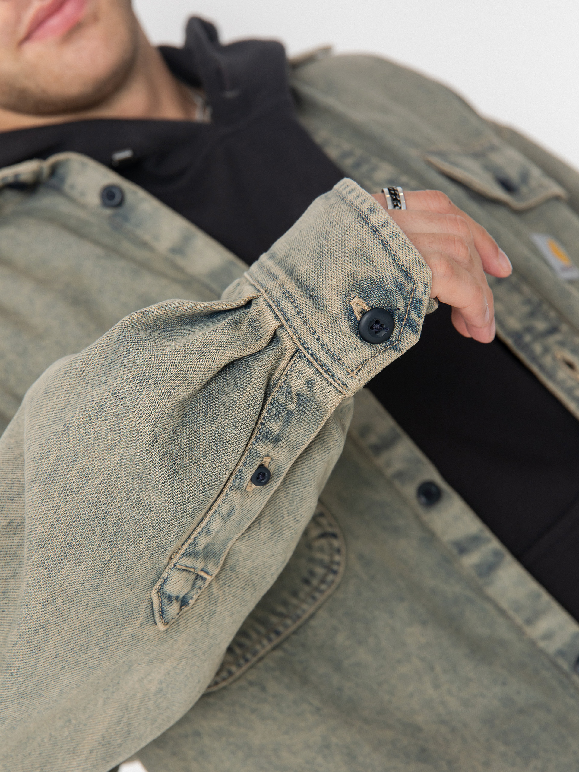 Geacă Carhartt WIP Tigan (blue/leather/garment dyed)