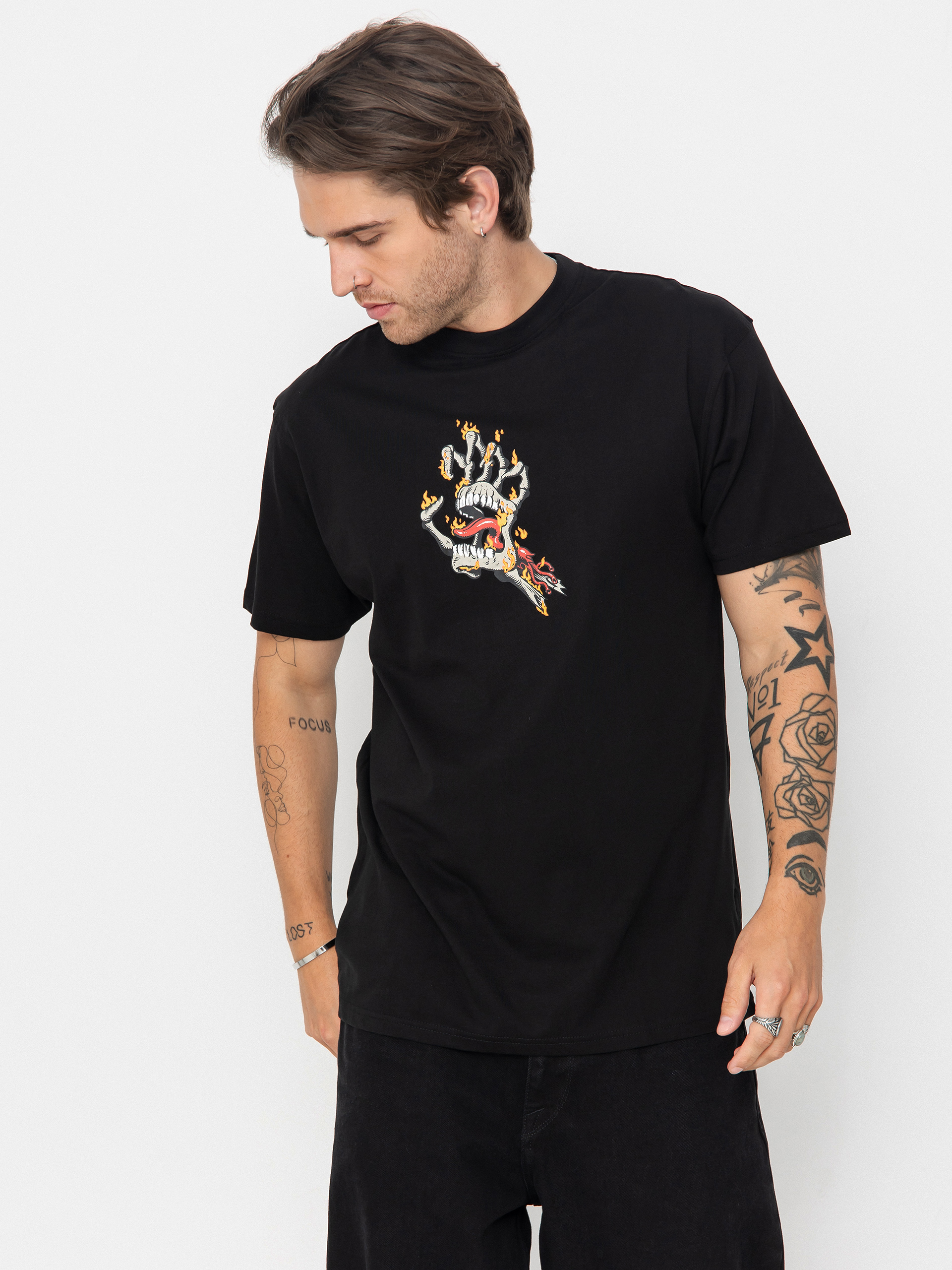 Tricou Santa Cruz Burnt Bone Hand (black)