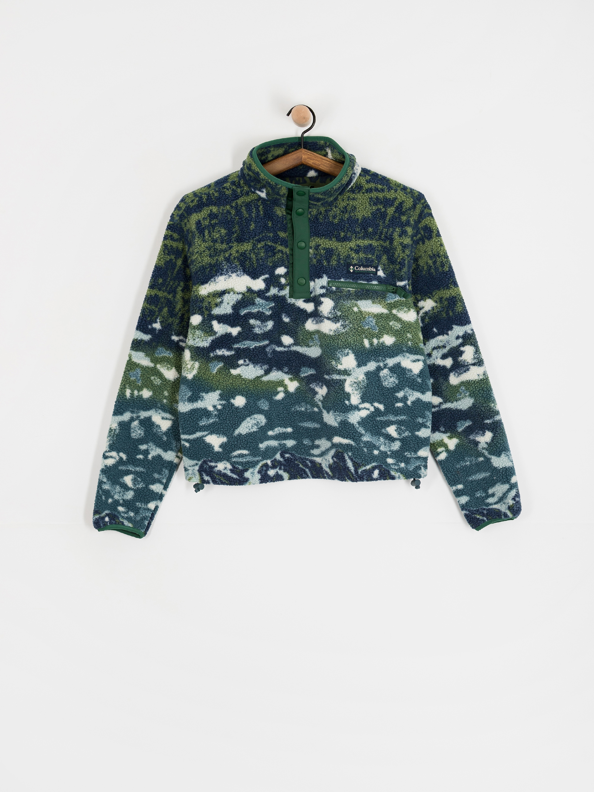 Pentru femei Hanorac din fleece Columbia Helvetia II Printed Cropped Half Snap (everblue sisters/rain forest)