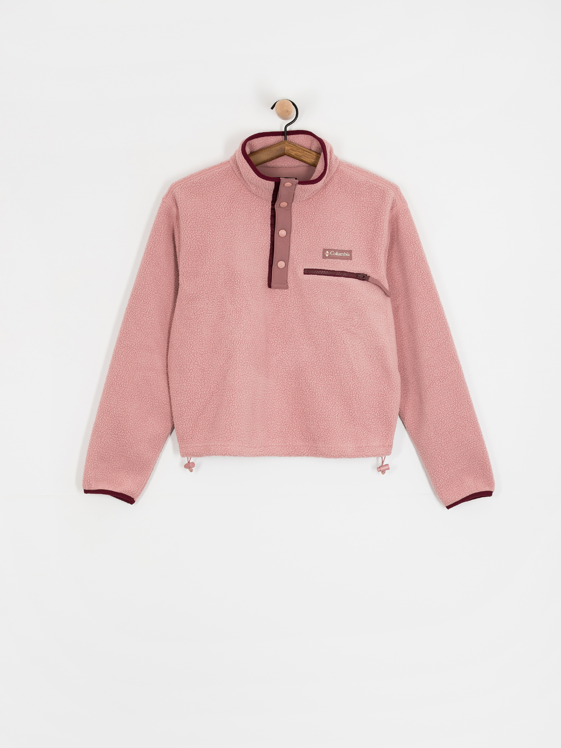 Pentru femei Hanorac din fleece Columbia Helvetia II Cropped Half Snap (eraser pink/fig/rich wine)