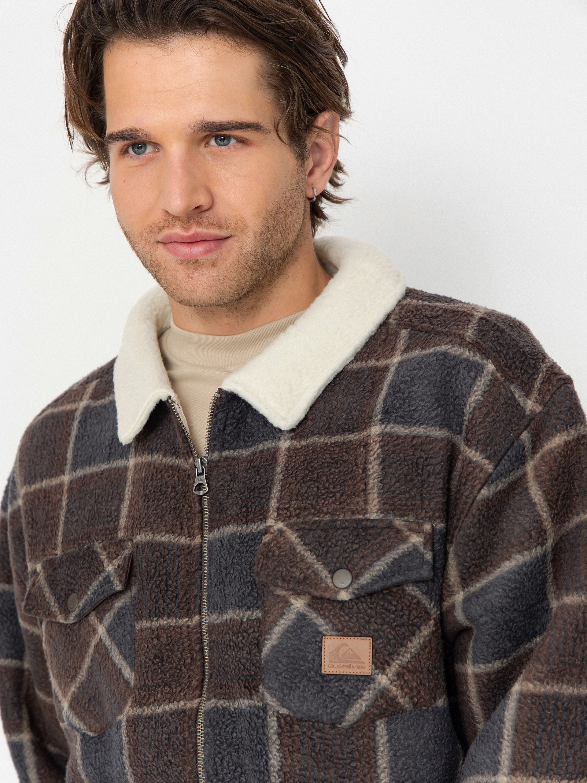 Pentru bărbați Hanorac din fleece Quiksilver Sherpa Jacket (chocolate brown sherpa plaid)
