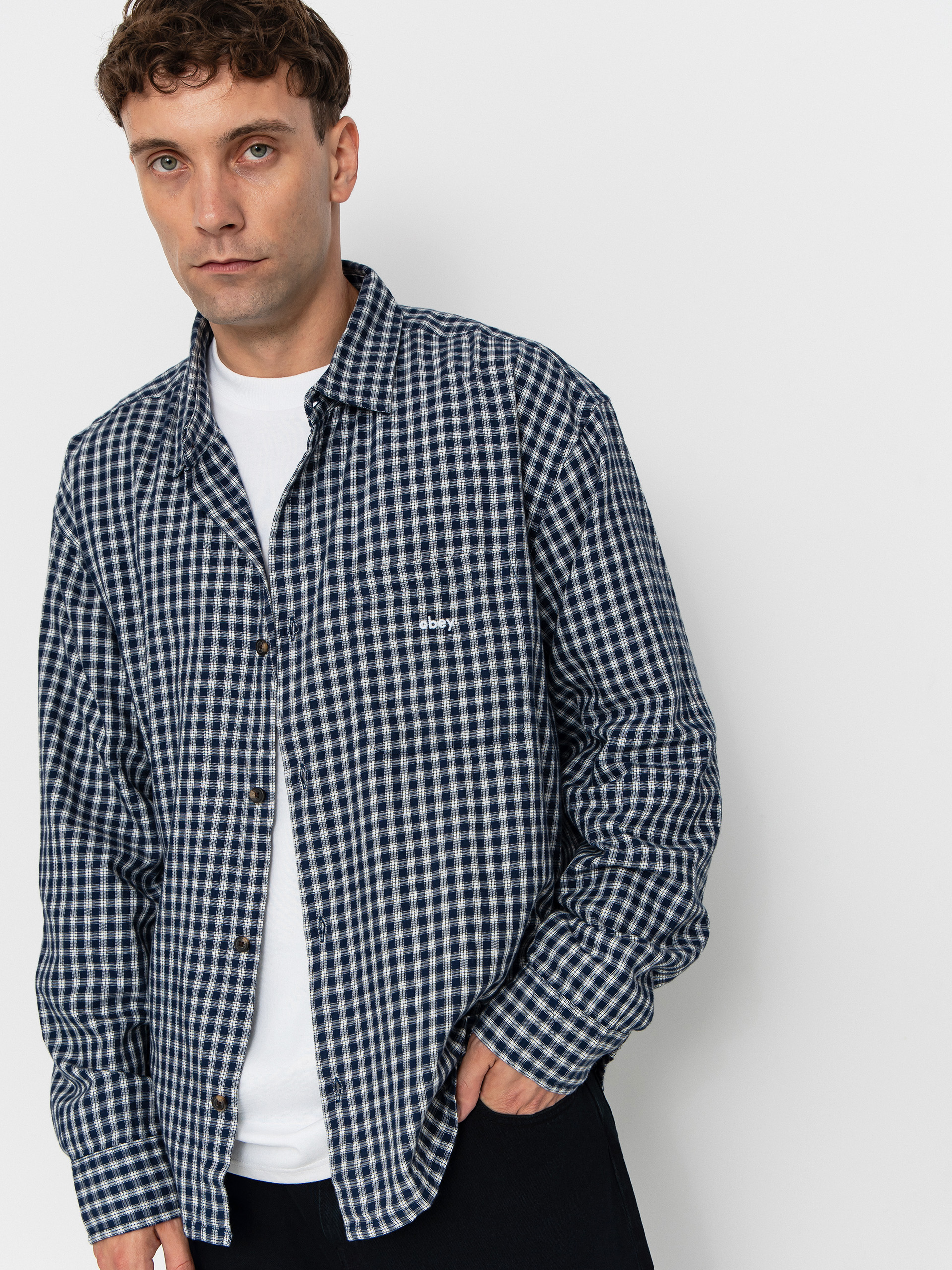 Cămașă OBEY Bigwig Andy Woven (academy navy multi)