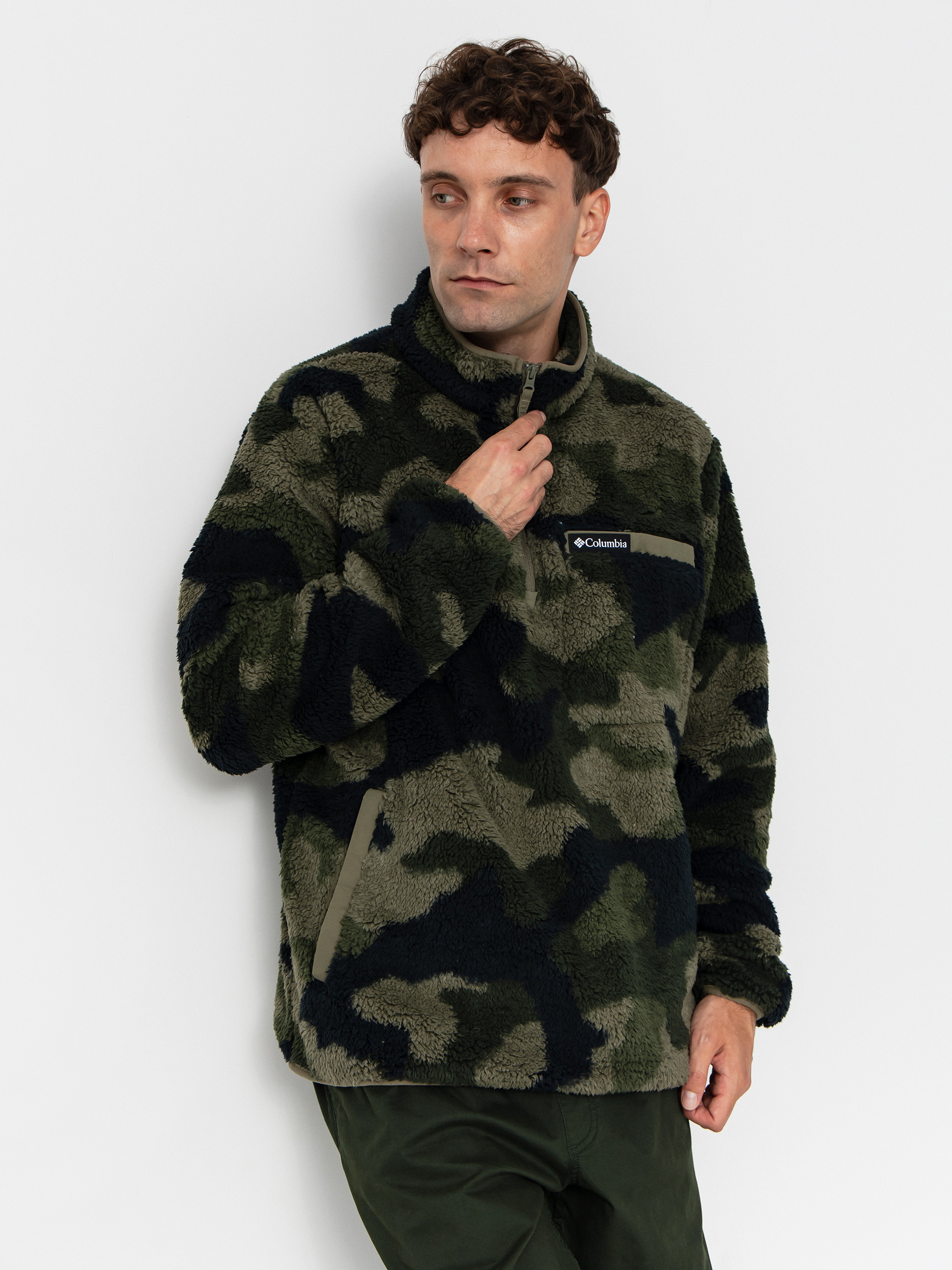 Hanorac din fleece Columbia Rugged Ridge High Pile Half Zip (stone green mod camo)