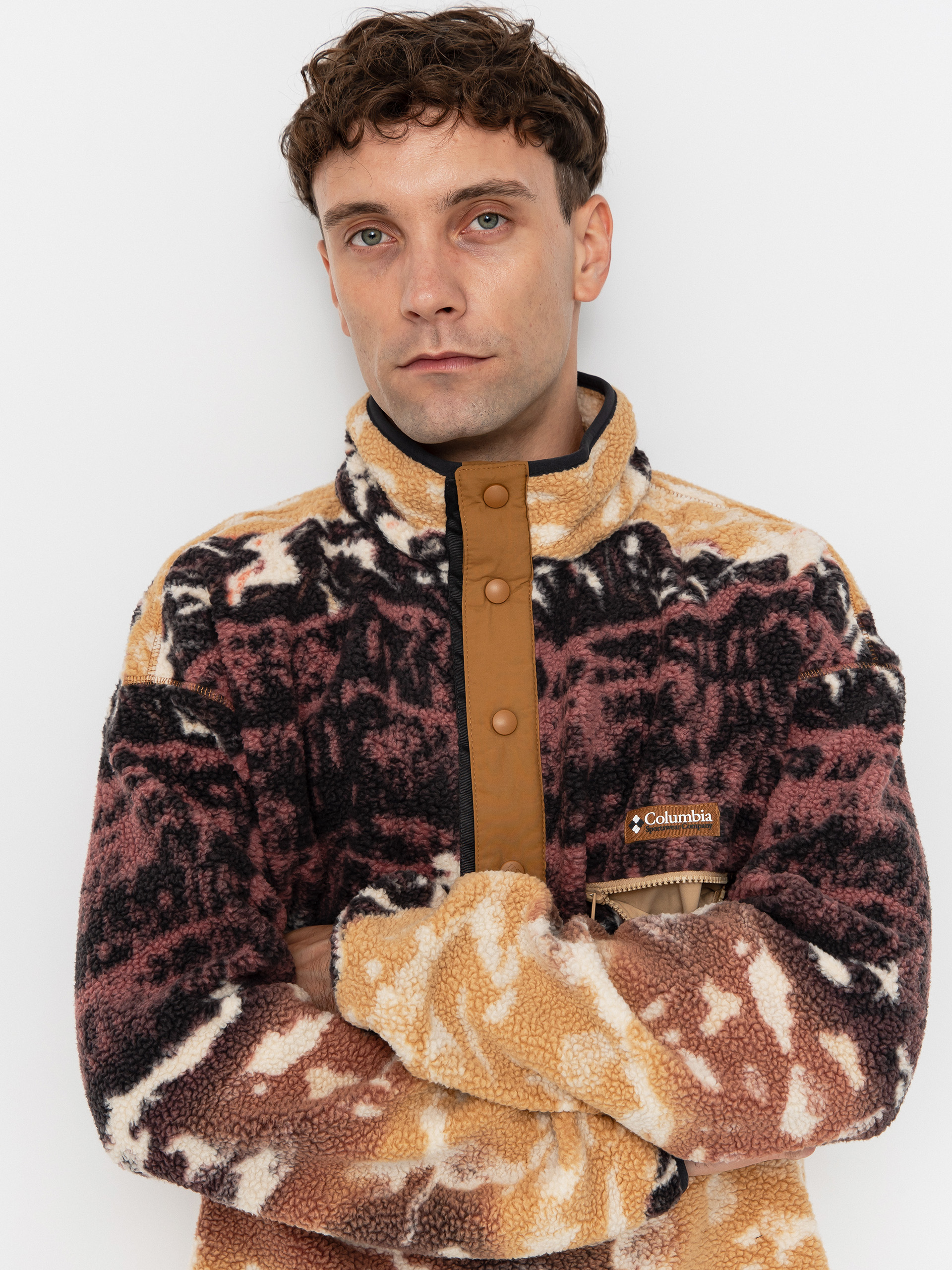 Pentru bărbați Hanorac din fleece Columbia Helvetia II Printed Half Snap (camel brown sisters)