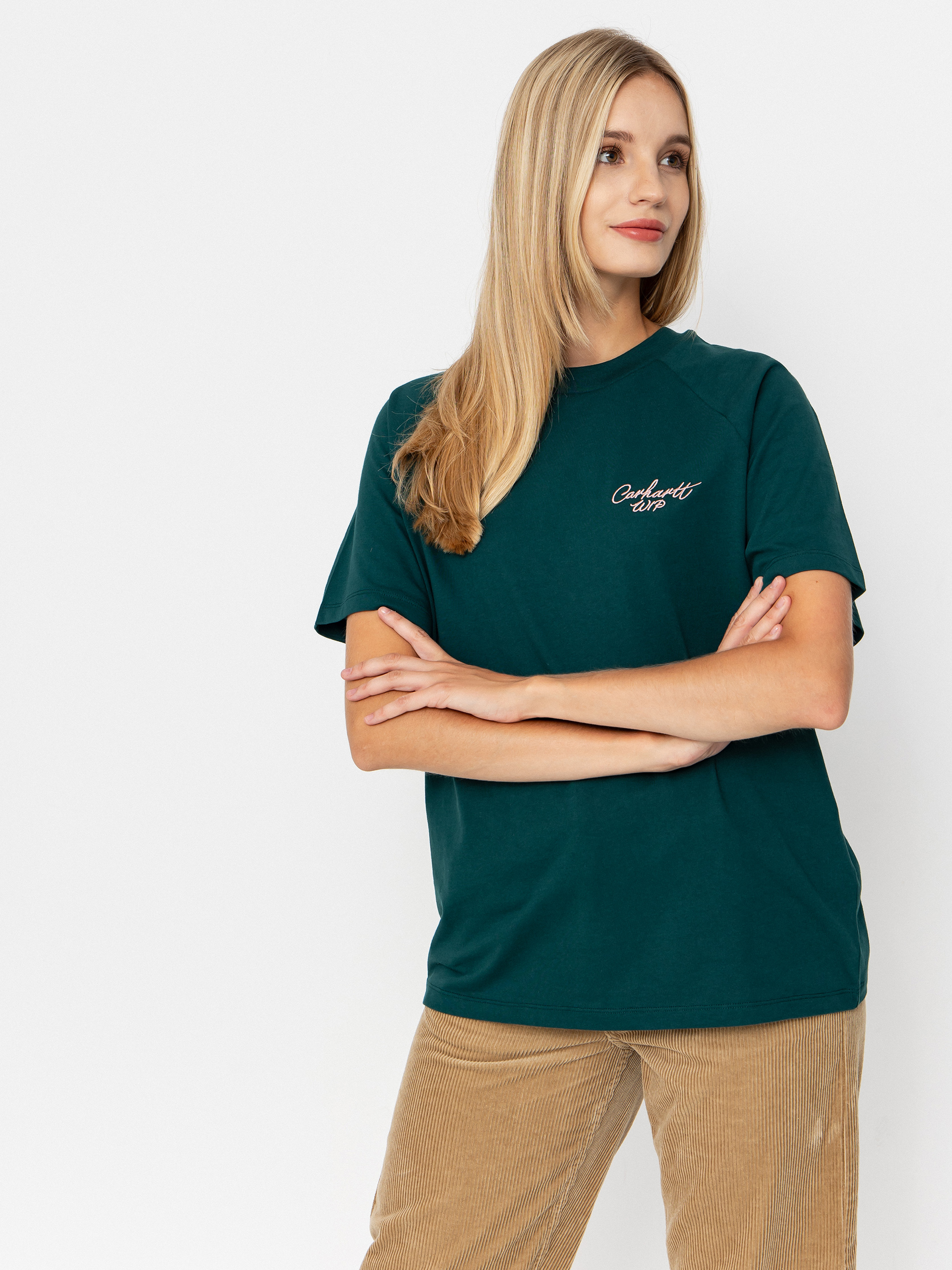 Tricou Carhartt WIP Signature Wmn (dark fir/glassy pink)