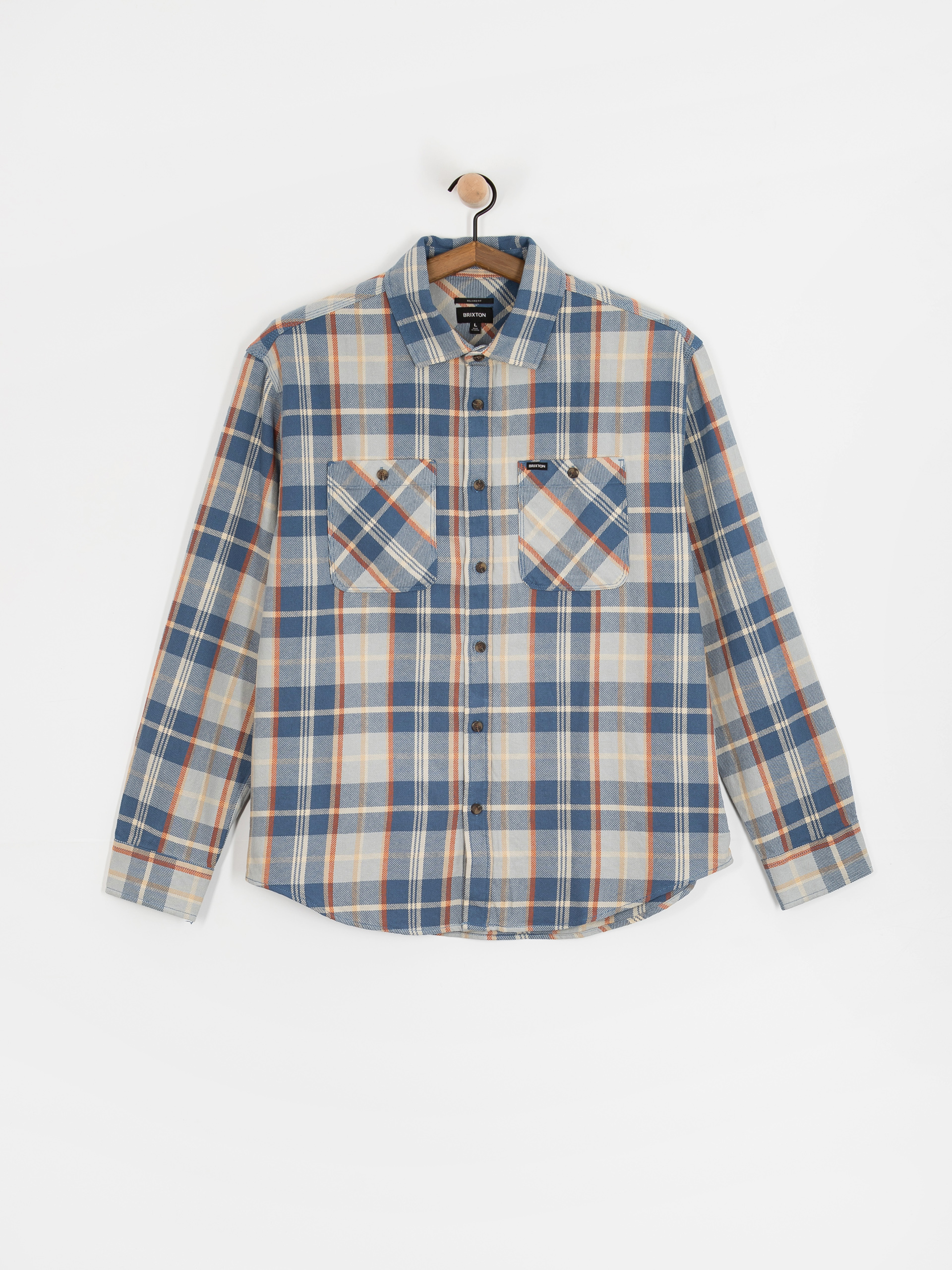 Cămașă Brixton Vintage Wash Flannel (blue/soft blue/orange)