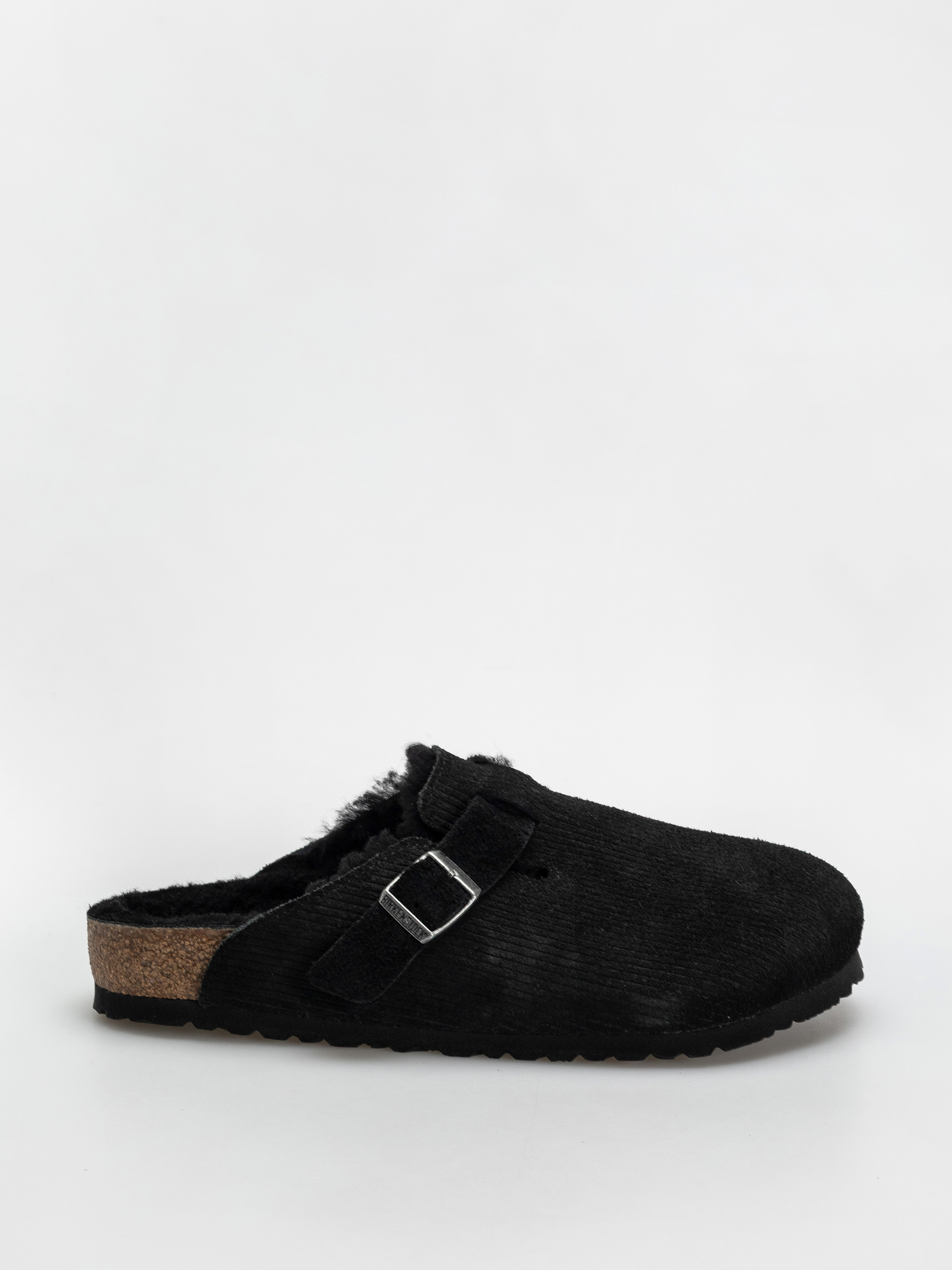 Șlapi Birkenstock Boston VL Fell Suede Leather Fur Regular Wmn (corduroy black)