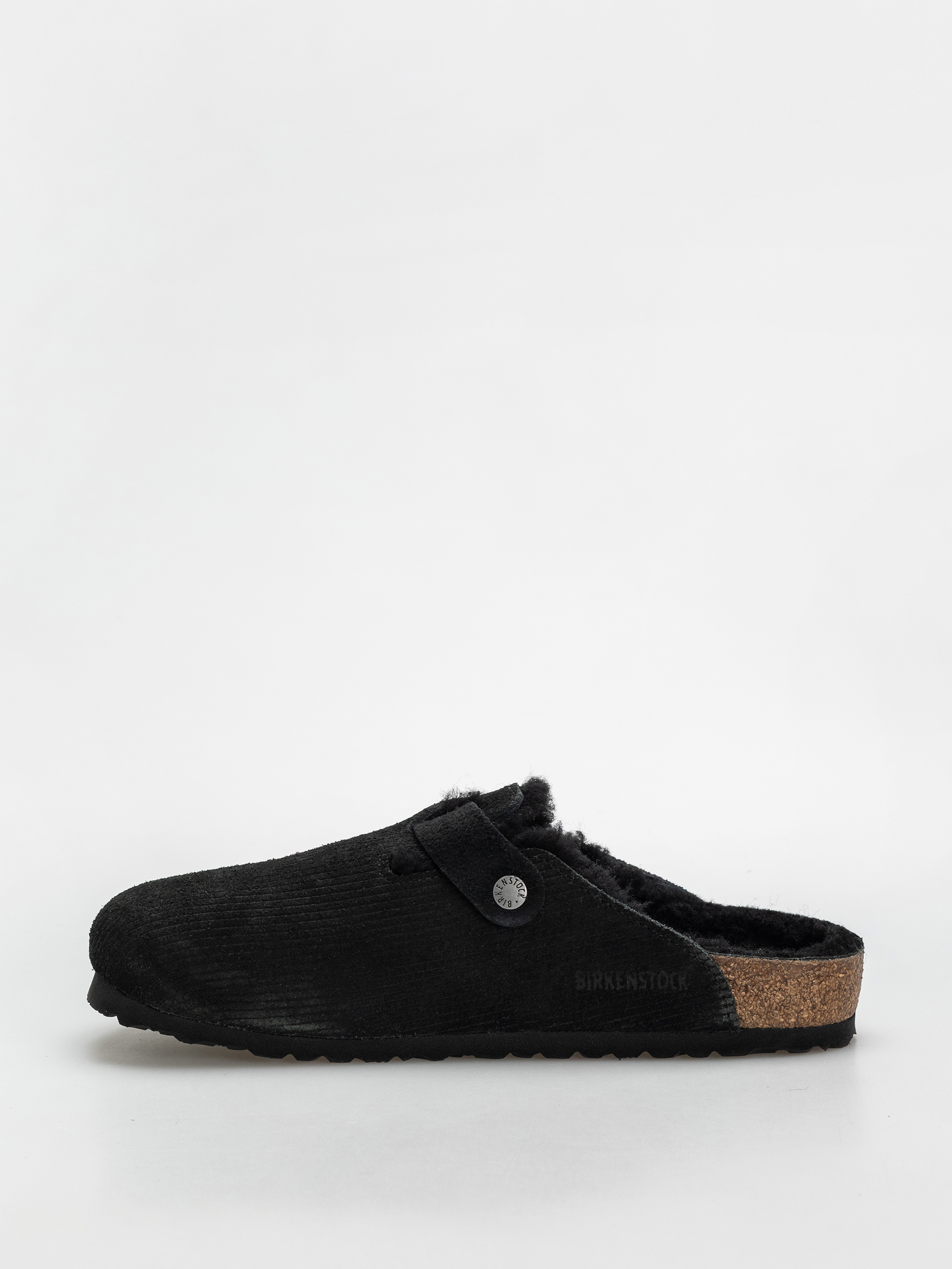 Șlapi Birkenstock Boston VL Fell Suede Leather Fur Regular Wmn (corduroy black)