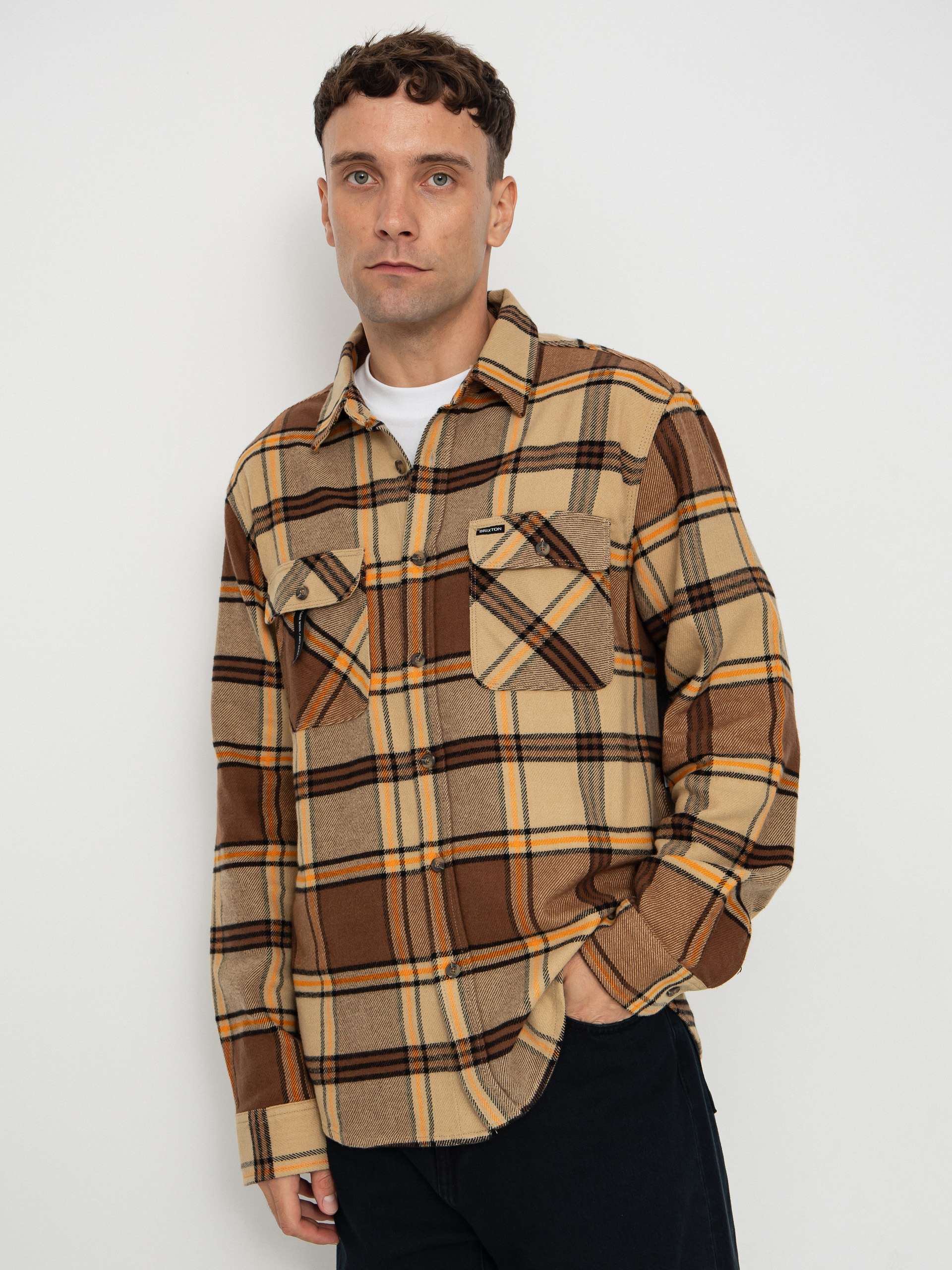 Cămașă Brixton Bowery Flannel (sand/pinecone/solar orange)