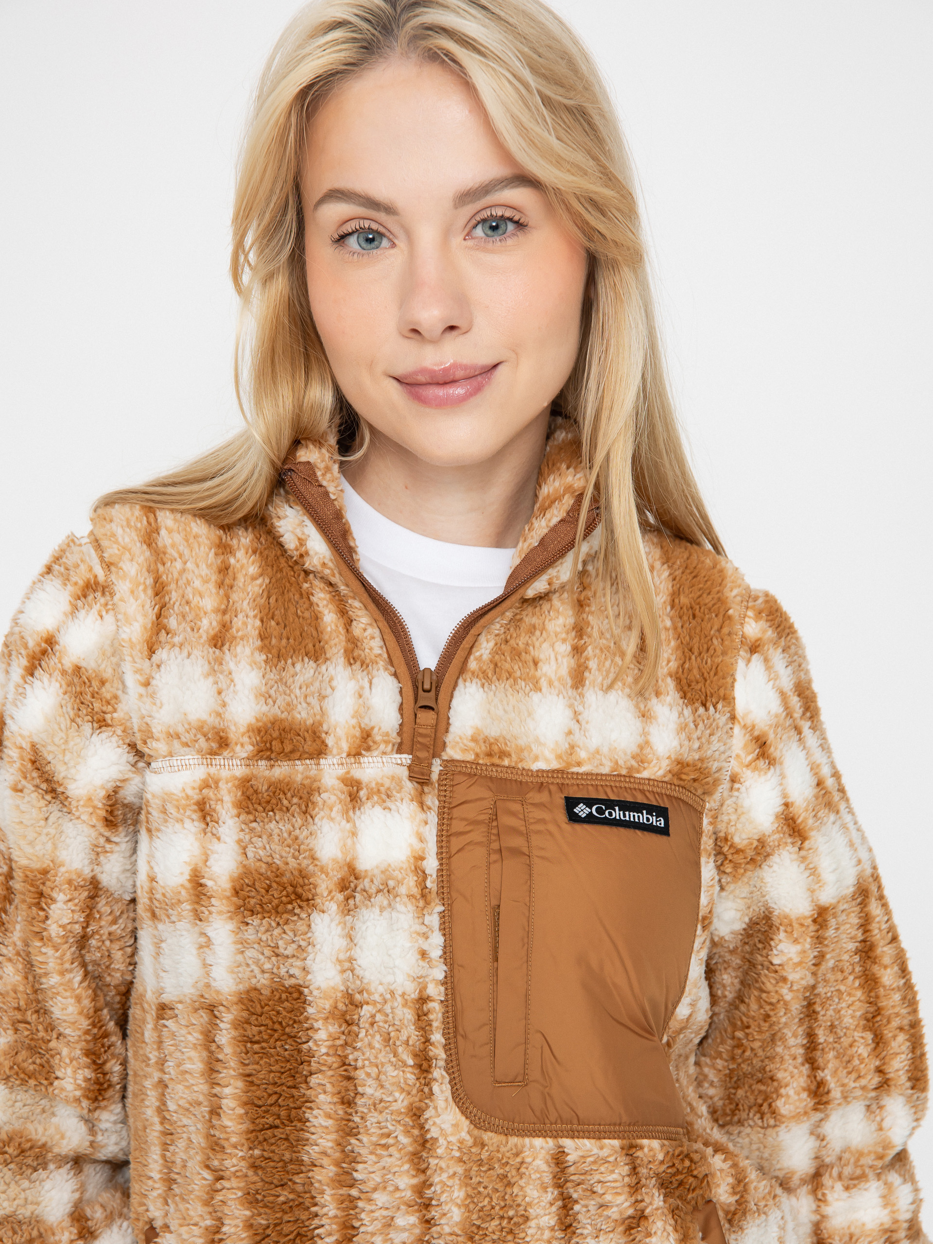 Pentru femei Hanorac din fleece Columbia West Bend 1/4 Zip II (camel brown herringplaid)